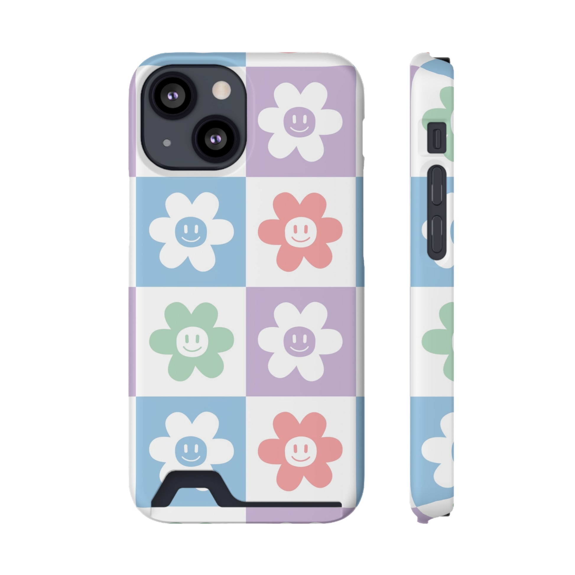 Chessboard x Smiley Face Flowers Multi-Color Phone Case With Card Holder, Artsulli - Art is Long, Life is Short, Phone Case, Size, iPhone 13 Mini, Surface, Matte, Shape, Without gift packaging, 10157549564418853089