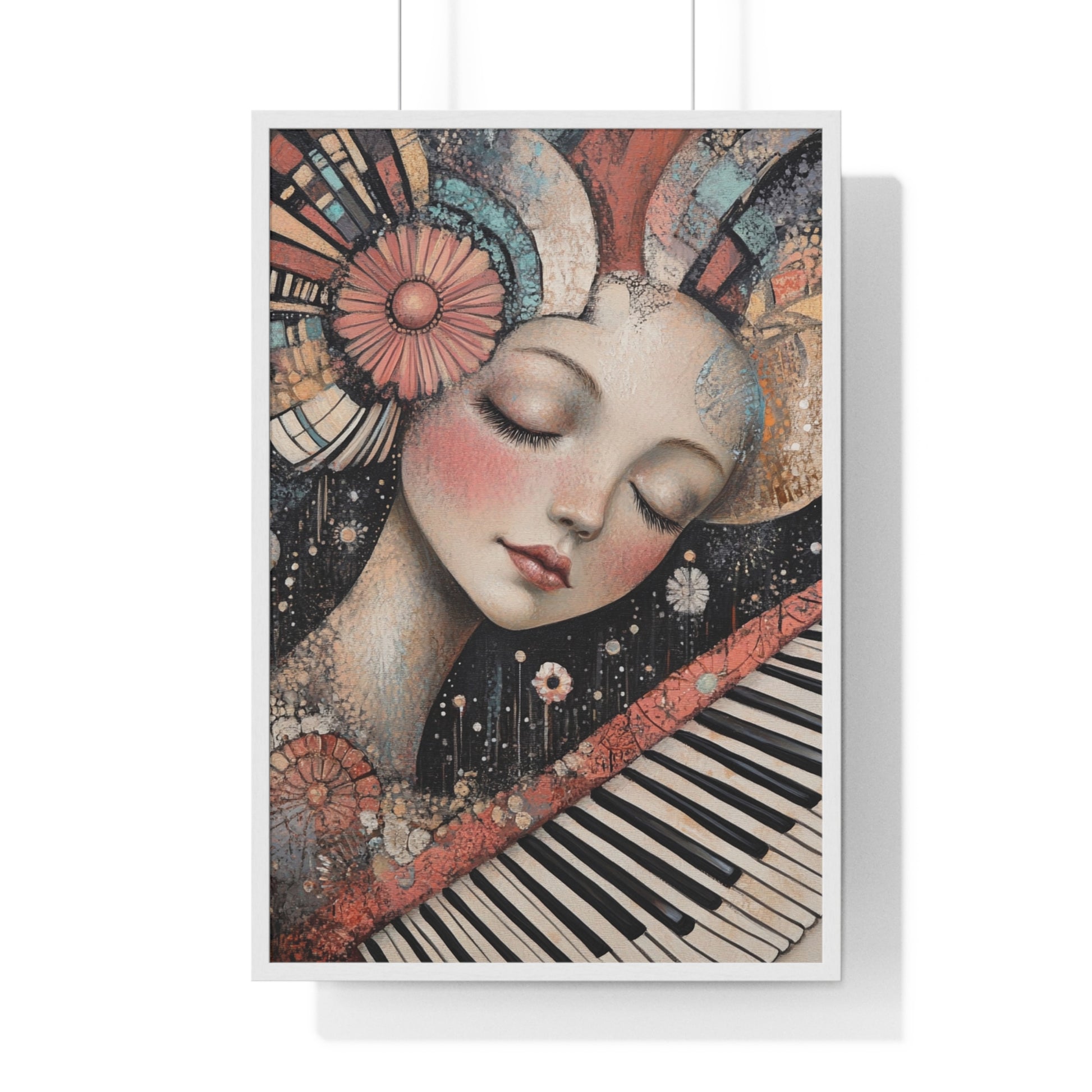 Queen Of Piano Dreams Vertical Framed Poster, Artsulli - Art is Long, Life is Short, Poster, Size, 24″ x 36″, Color, White, , , 60525649584059537234