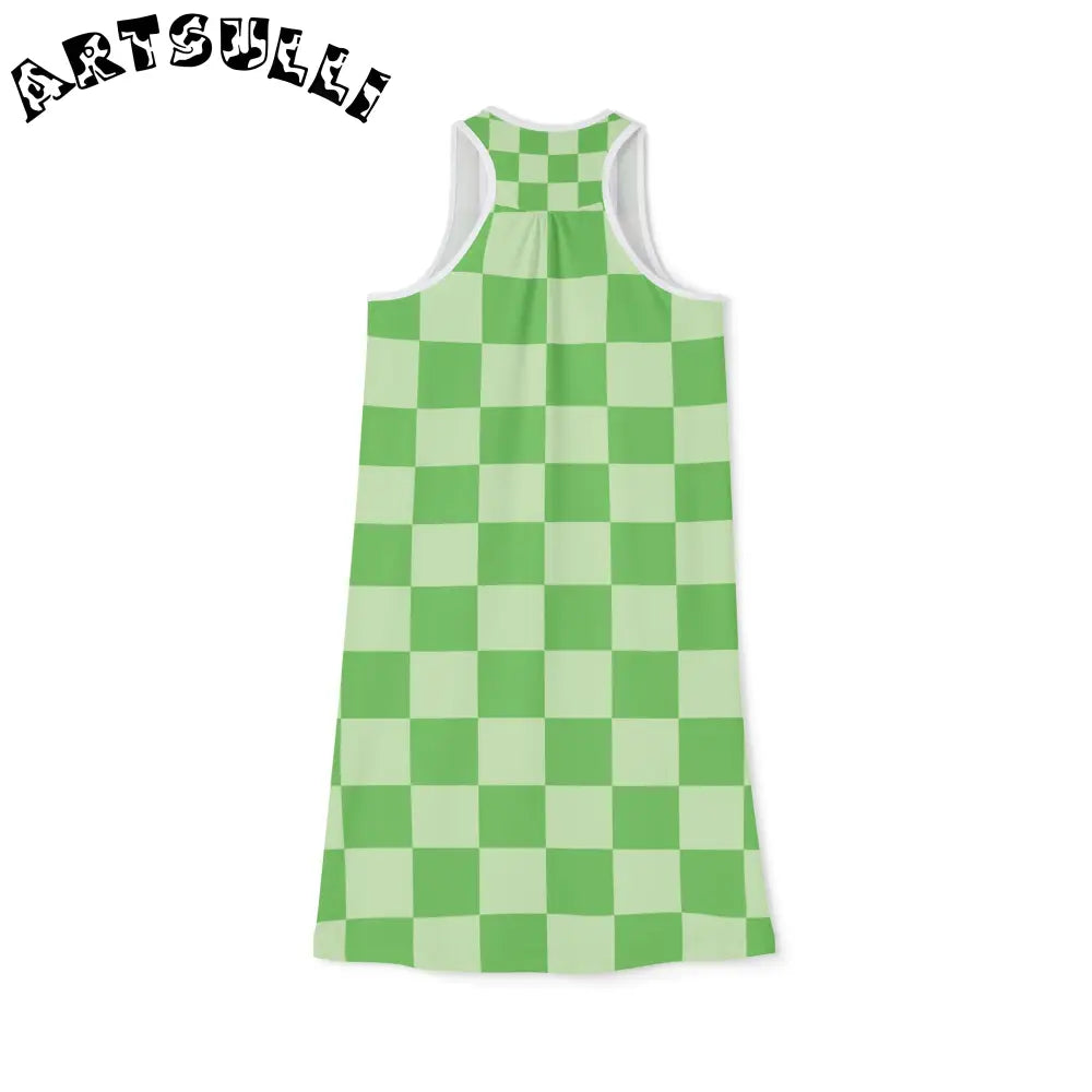JAKKOUTTHEBXX Checkerboard Green Women’s Racerback Dress (AOP)