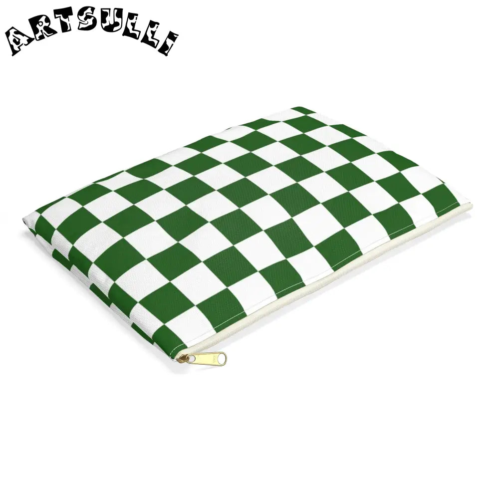 JAKKOUTTHEBXX Checkerboard White and Dark Green Accessory Pouch