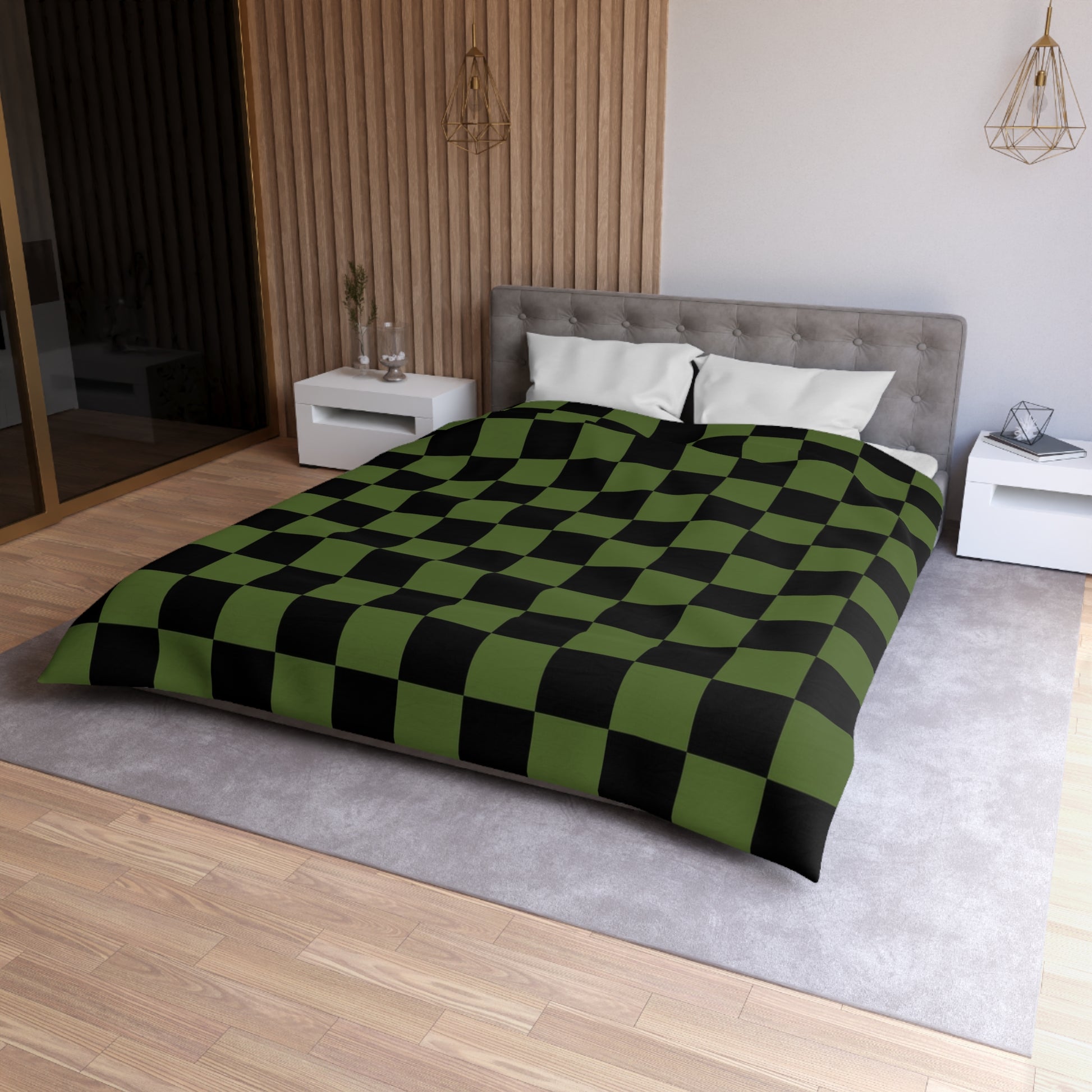 Checkerboard Olive Green and Black Microfiber Duvet Cover, Artsulli - Art is Long, Life is Short, Home Decor, , , , , , , 