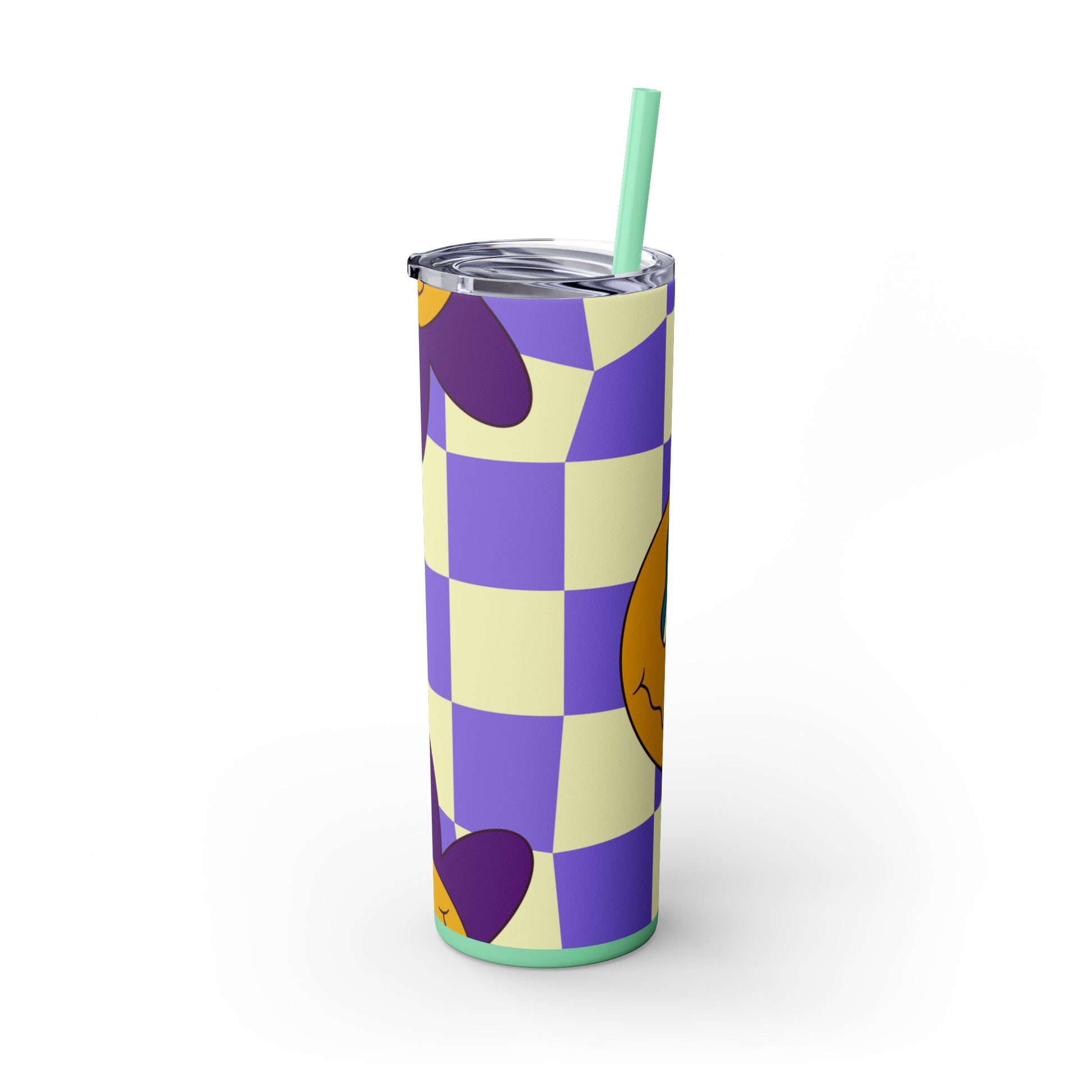 Trippy Flower Power Motifs Rave Garden Grins Skinny Tumbler with Straw, 20oz, Artsulli - Art is Long, Life is Short, Mug, , , , , , , 