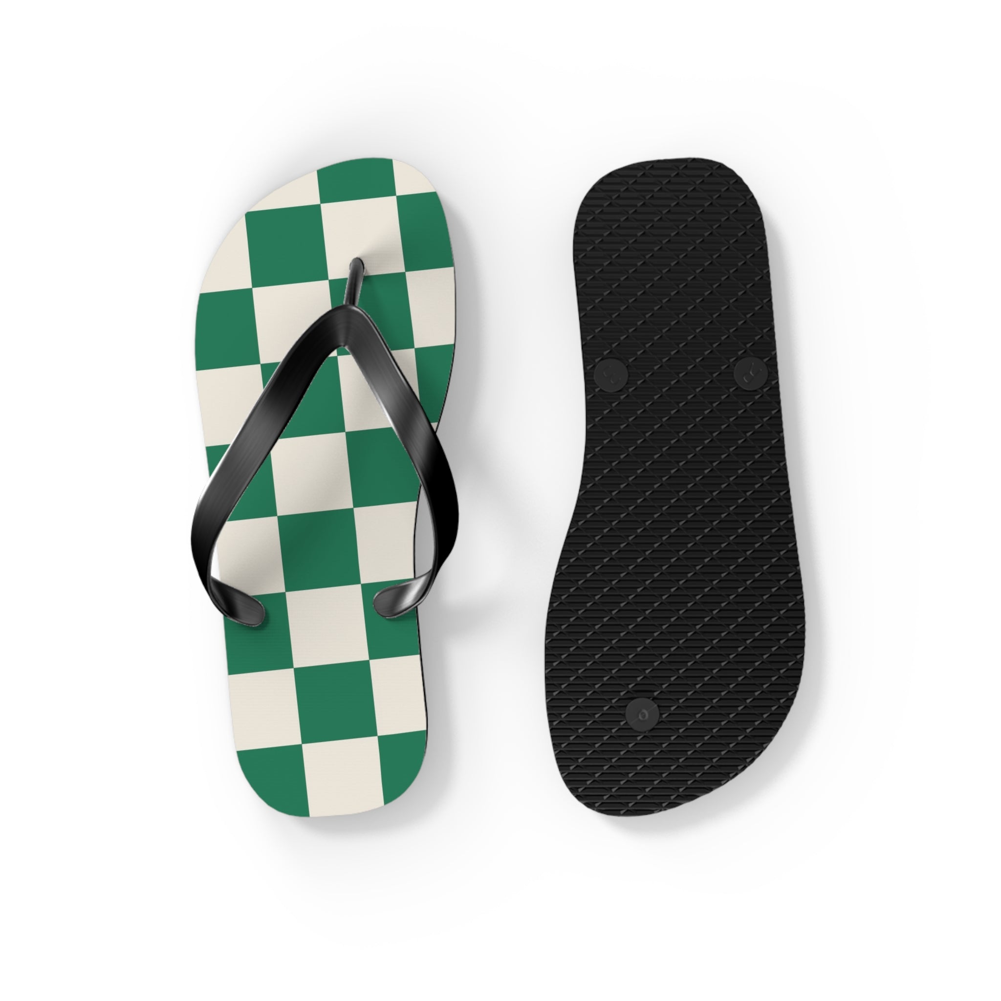 Checkerboard Dark Green Flip Flops, Artsulli - Art is Long, Life is Short, Shoes, , , , , , , 