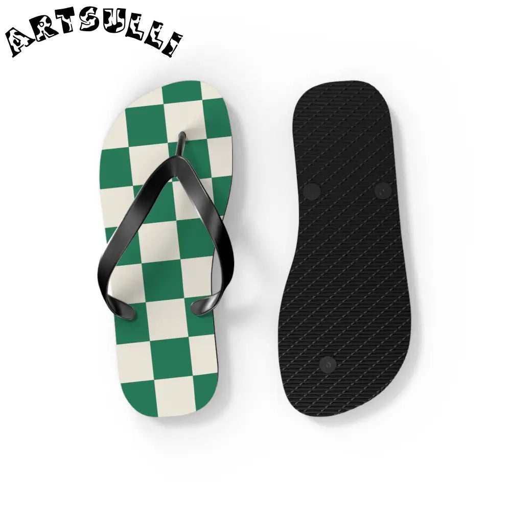 JAKKOUTTHEBXX Checkerboard Dark Green Flip Flops JAKKOUTTHEBXX