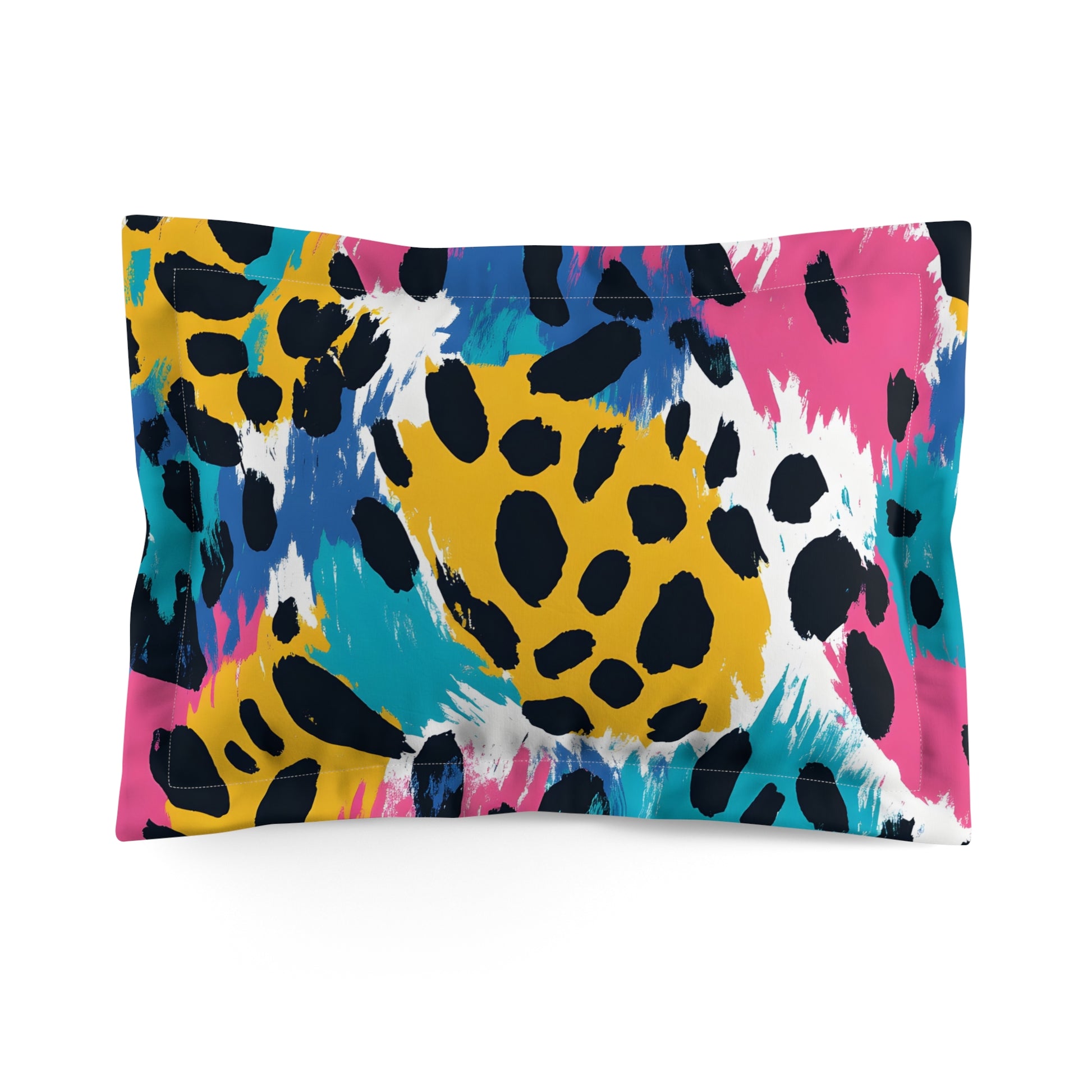 Leopard Print x Paint Brush Strokes Multi-Color Microfiber Pillow Sham, Artsulli - Art is Long, Life is Short, Home Decor, Size, Standard, , , , , 12061912005470529352