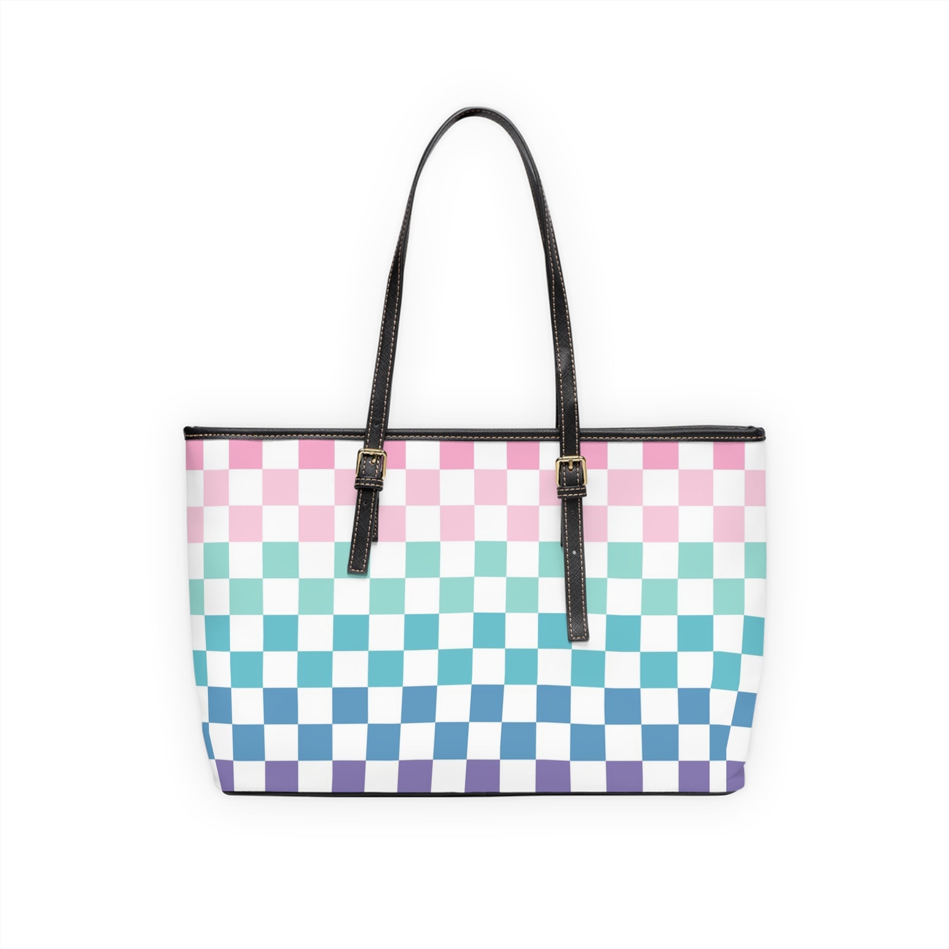 Vaporwave Rainbow  Checkerboard Multi-Color PU Leather Shoulder Bag, Artsulli - Art is Long, Life is Short, Bags, , , , , , , 
