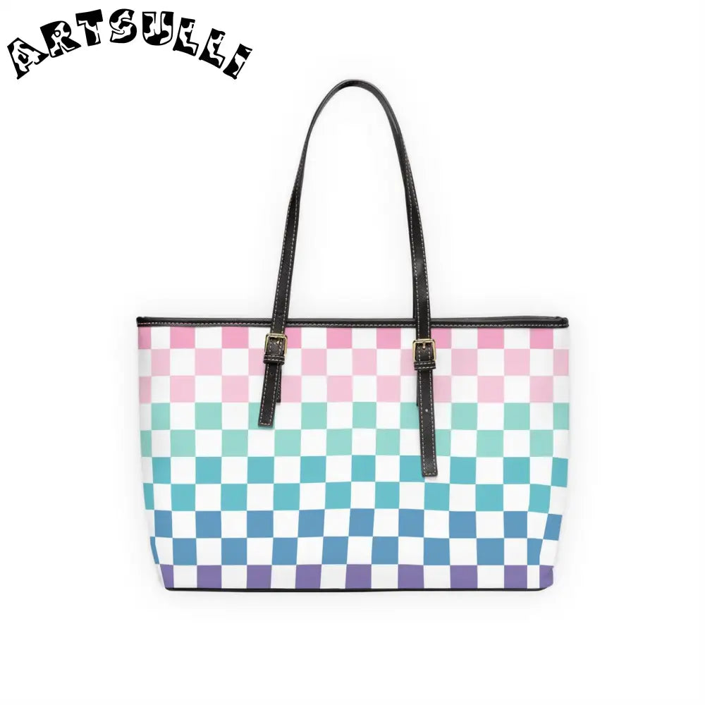 JAKKOUTTHEBXX Vaporwave Rainbow Checkerboard Multi-Color PU Leather