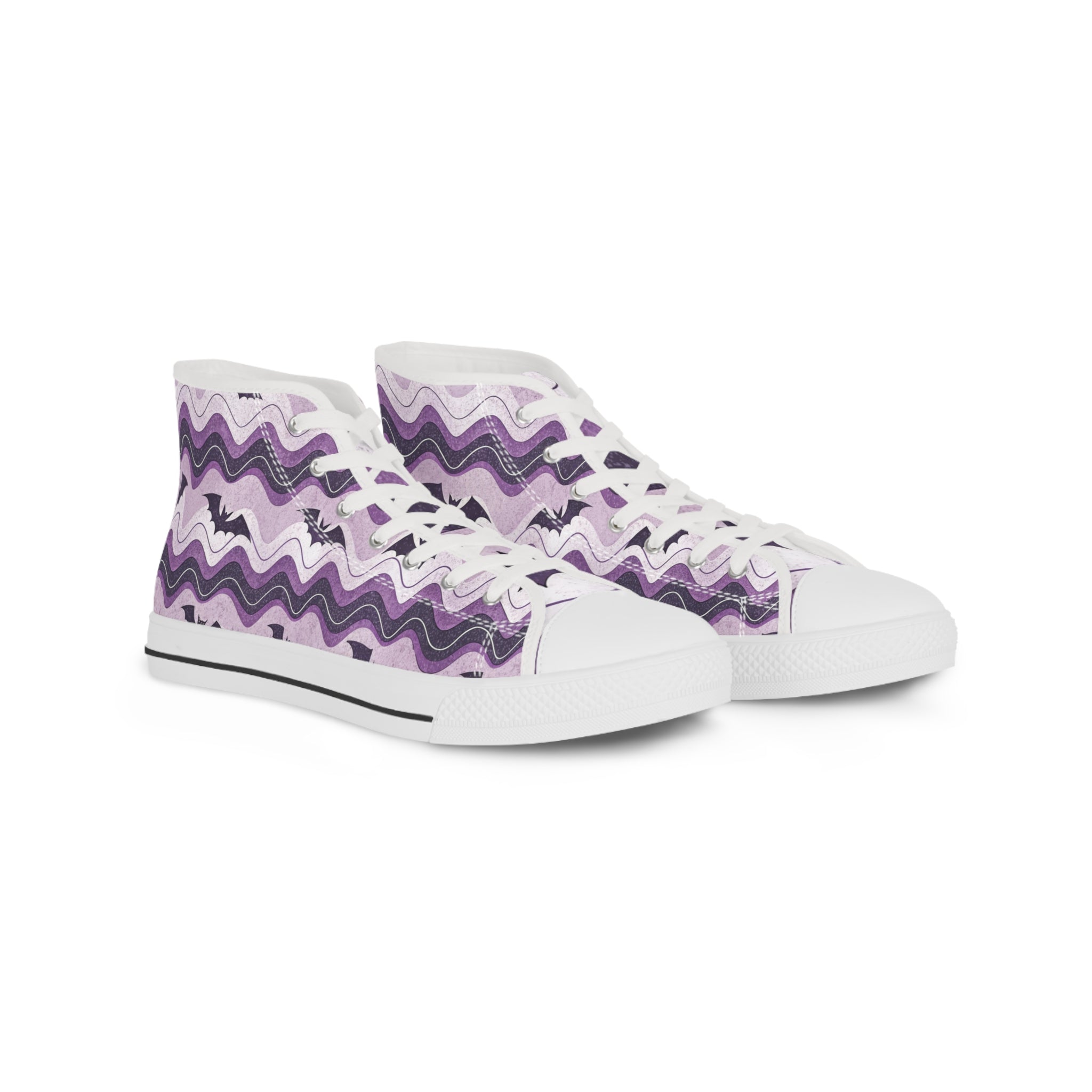 Bat Wave Purple Men's High Top Sneakers, Artsulli - Art is Long, Life is Short, Shoes, Size, US 5, Color, White sole, , , 40899765894279