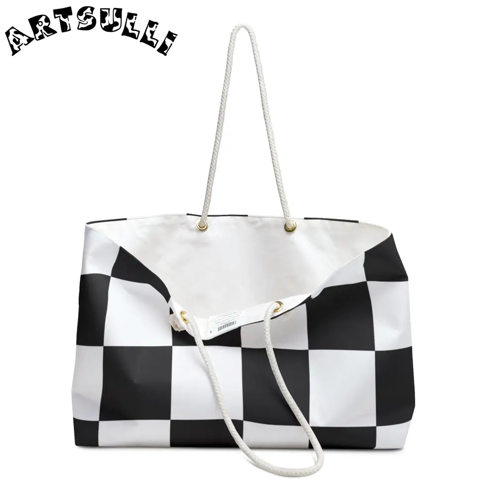 JAKKOUTTHEBXX Checkerboard Black and White Weekender Bag