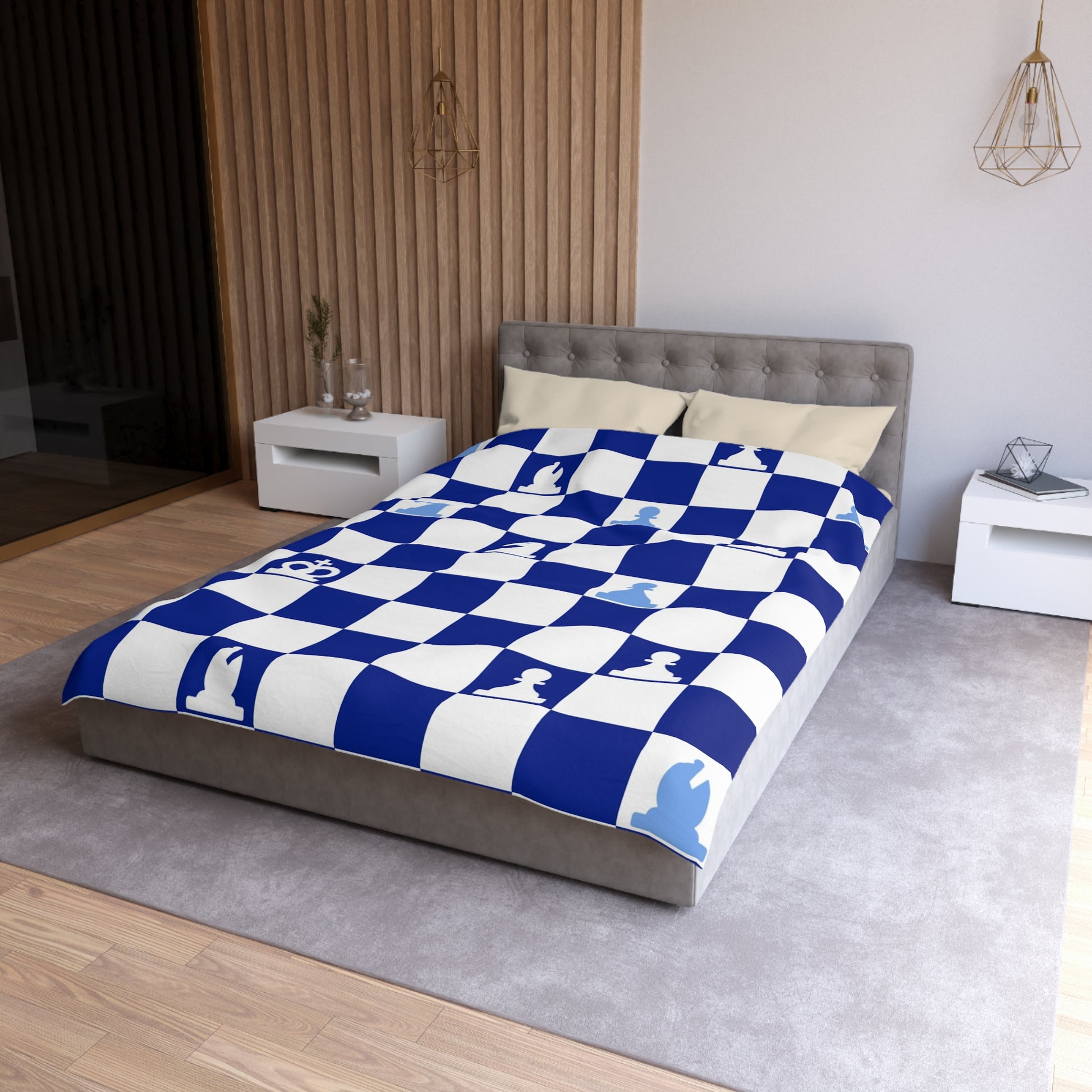 Chessboard Navy Blue Microfiber Duvet Cover, Artsulli - Art is Long, Life is Short, Home Decor, , , , , , , 
