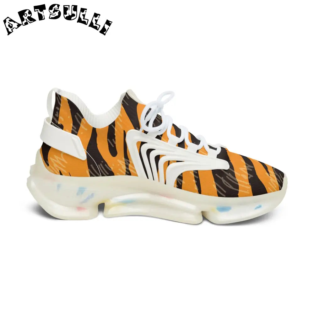 JAKKOUTTHEBXX Tiger Scratches Orange and Black Women’s Mesh Sneakers