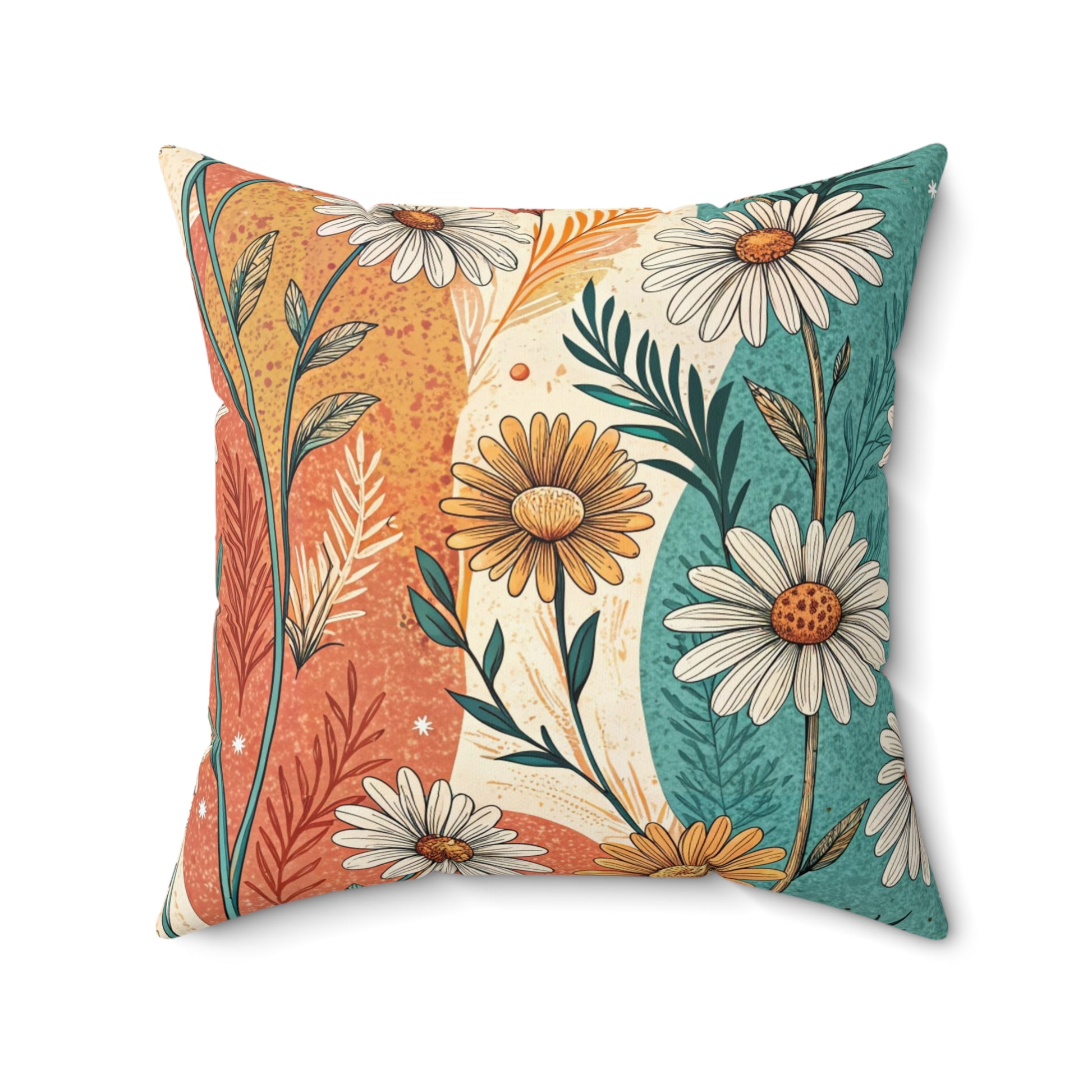 Retro Daisy Dream Spun Polyester Square Pillow, Artsulli - Art is Long, Life is Short, Home Decor, , , , , , , 