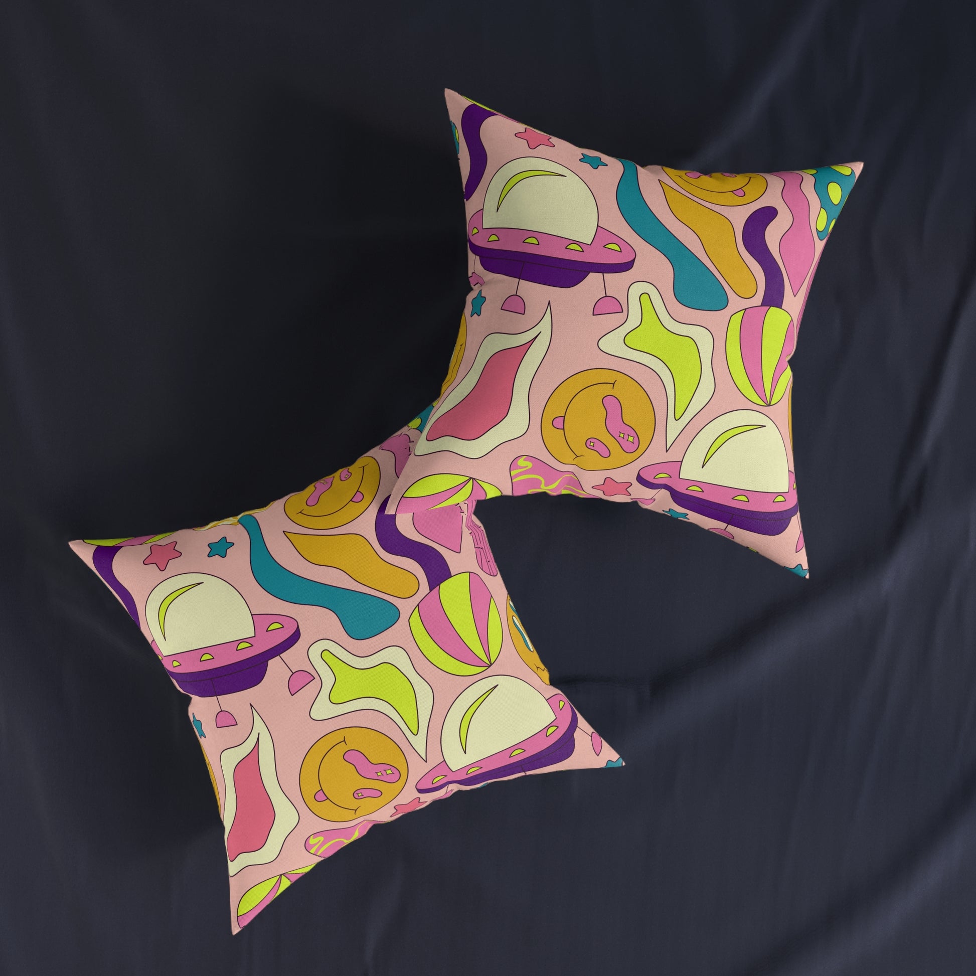 Trippy Spaceships Pink Square Pillow, Artsulli - Art is Long, Life is Short, Home Decor, , , , , , , 