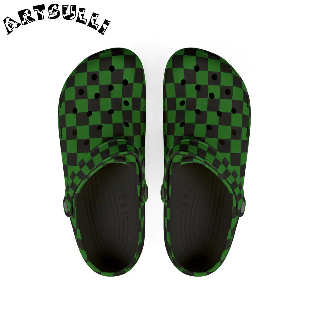 JAKKOUTTHEBXX Checkerboard Green and Black EVA Foam Rubber Shoes