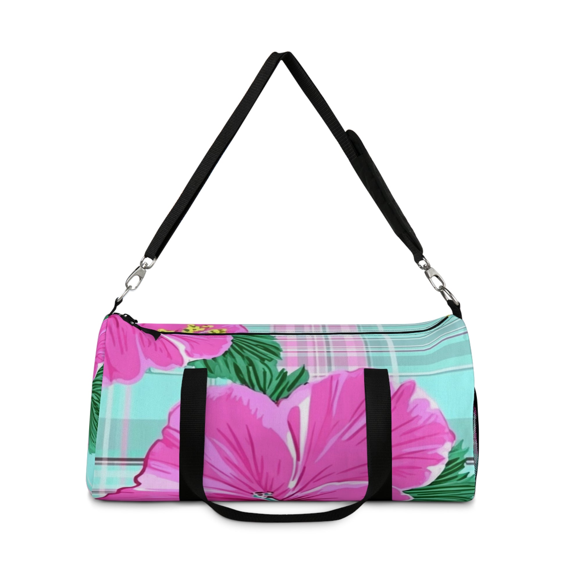 Plaid Hibiscus Pink and Yellow Duffel Bag, Artsulli - Art is Long, Life is Short, Bags, , , , , , , 