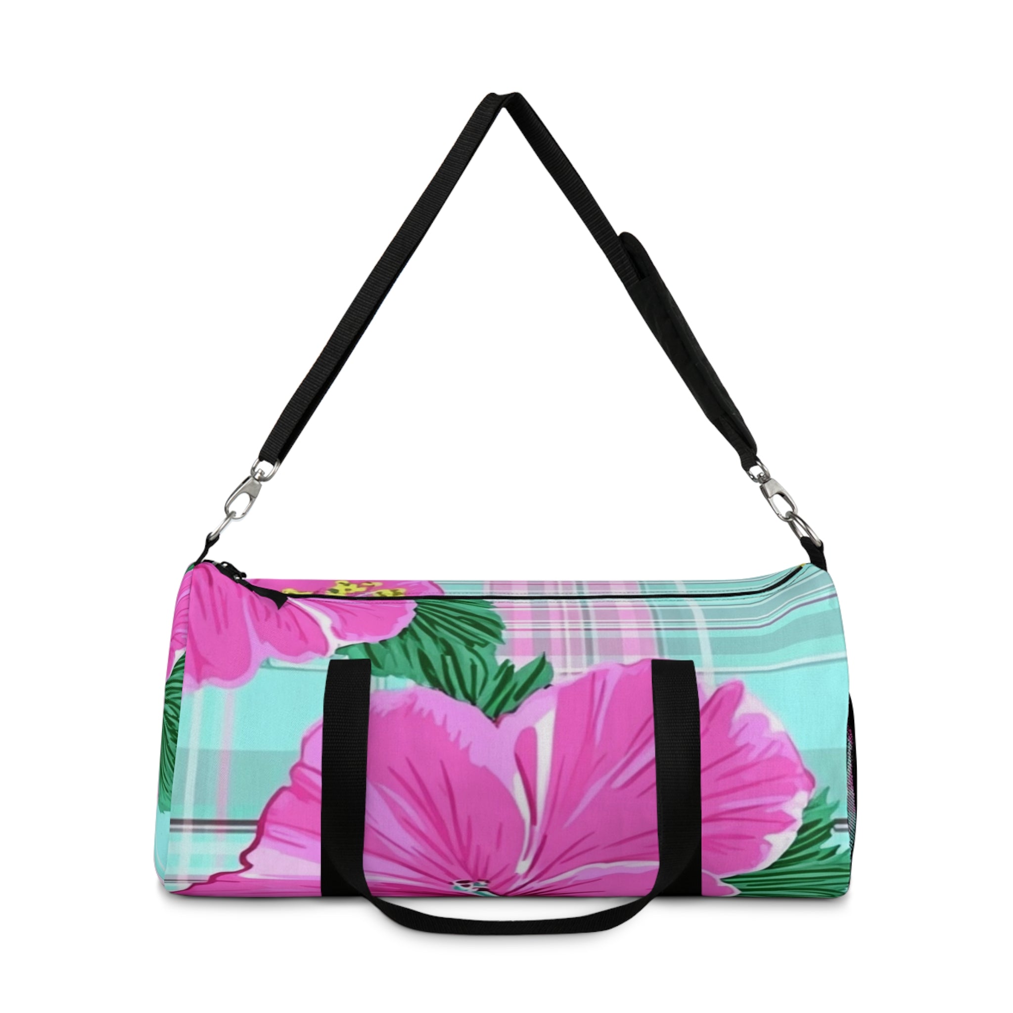 Plaid Hibiscus Pink and Yellow Duffel Bag, Artsulli - Art is Long, Life is Short, Bags, , , , , , , 