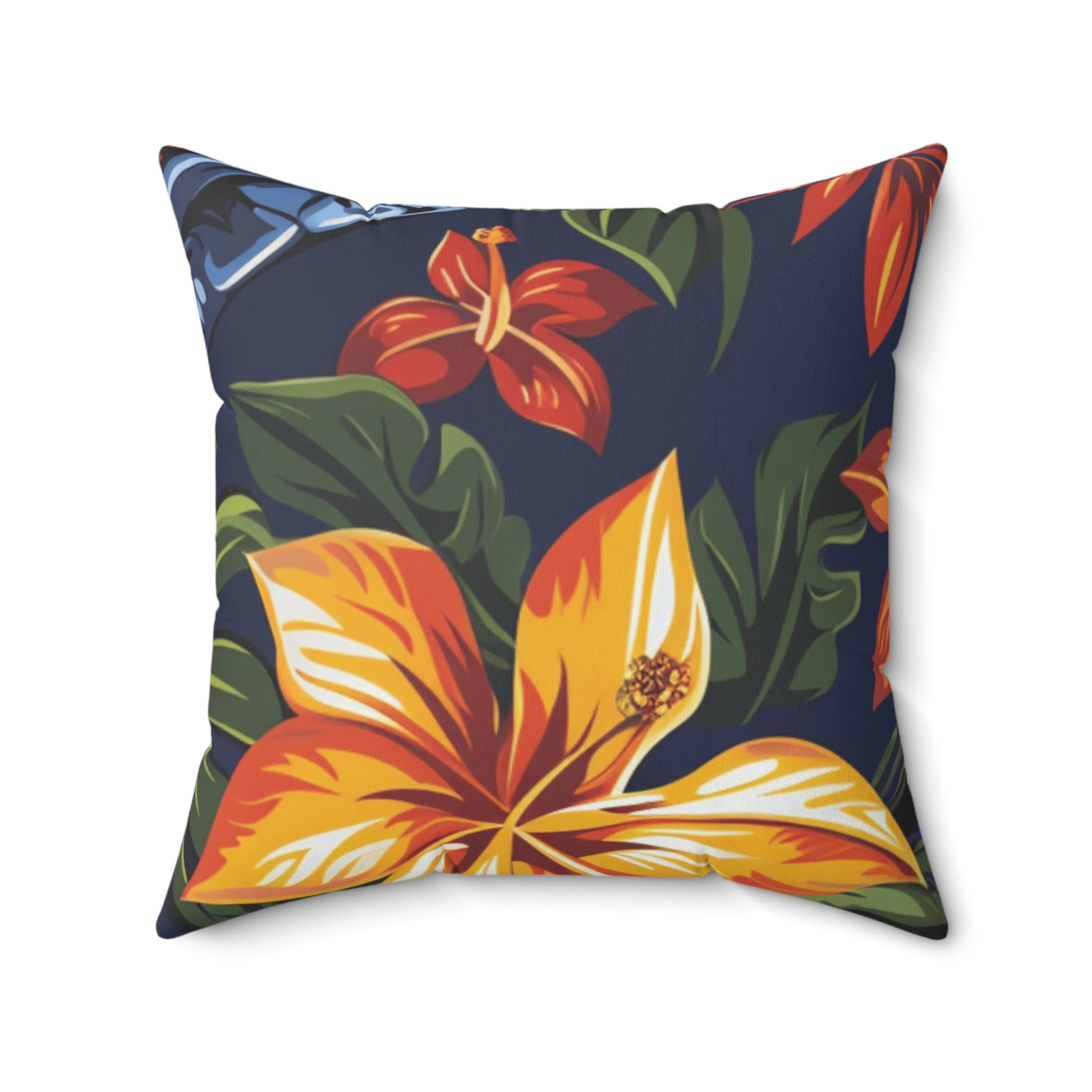 Tiki Bloom Navy Spun Polyester Square Pillow, Artsulli - Art is Long, Life is Short, Home Decor, Size, 20" × 20", , , , , 11623329863751939846