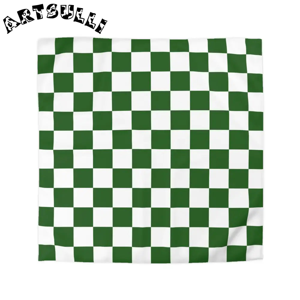 JAKKOUTTHEBXX Checkerboard White and Dark Green Microfiber Duvet