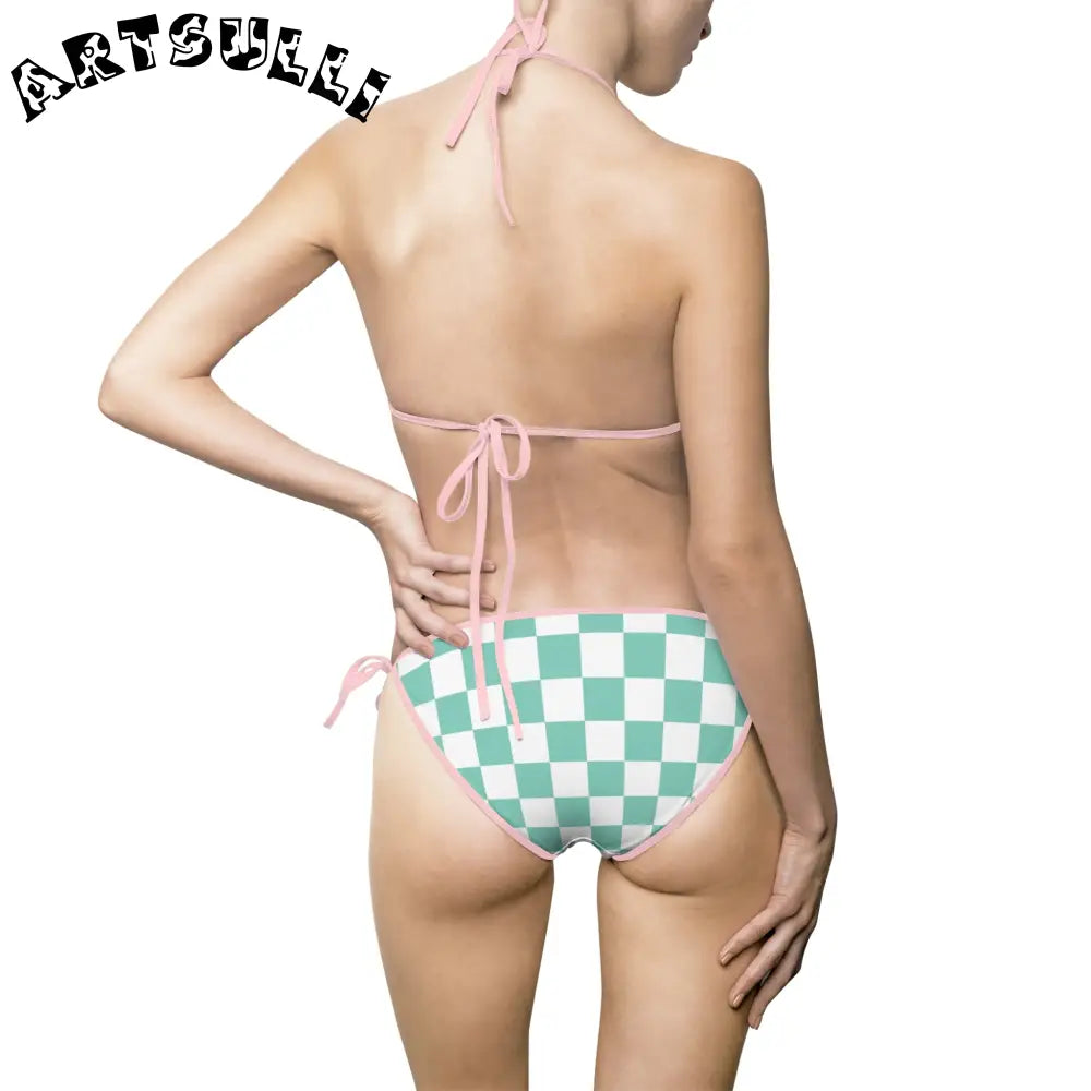JAKKOUTTHEBXX Checkerboard Light Green Women’s Bikini Swimsuit (AOP)