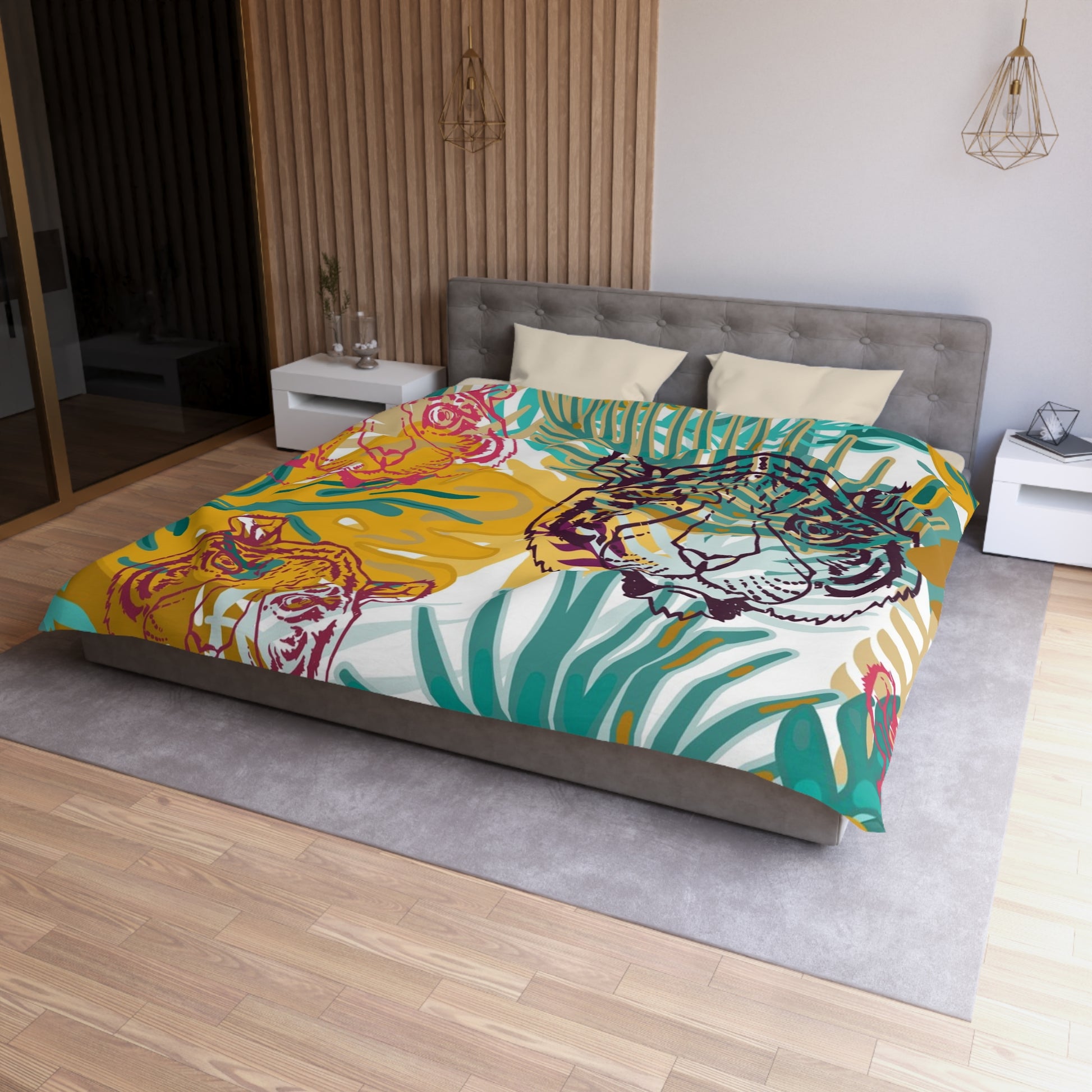 Tropical Jungle Tigers Brown and Green Microfiber Duvet Cover, Artsulli - Art is Long, Life is Short, Home Decor, , , , , , , 