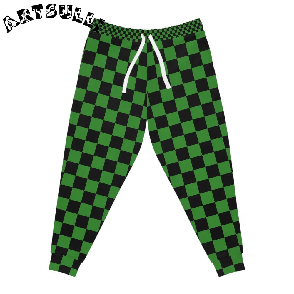 JAKKOUTTHEBXX Checkerboard Green and Black Athletic Joggers (AOP)