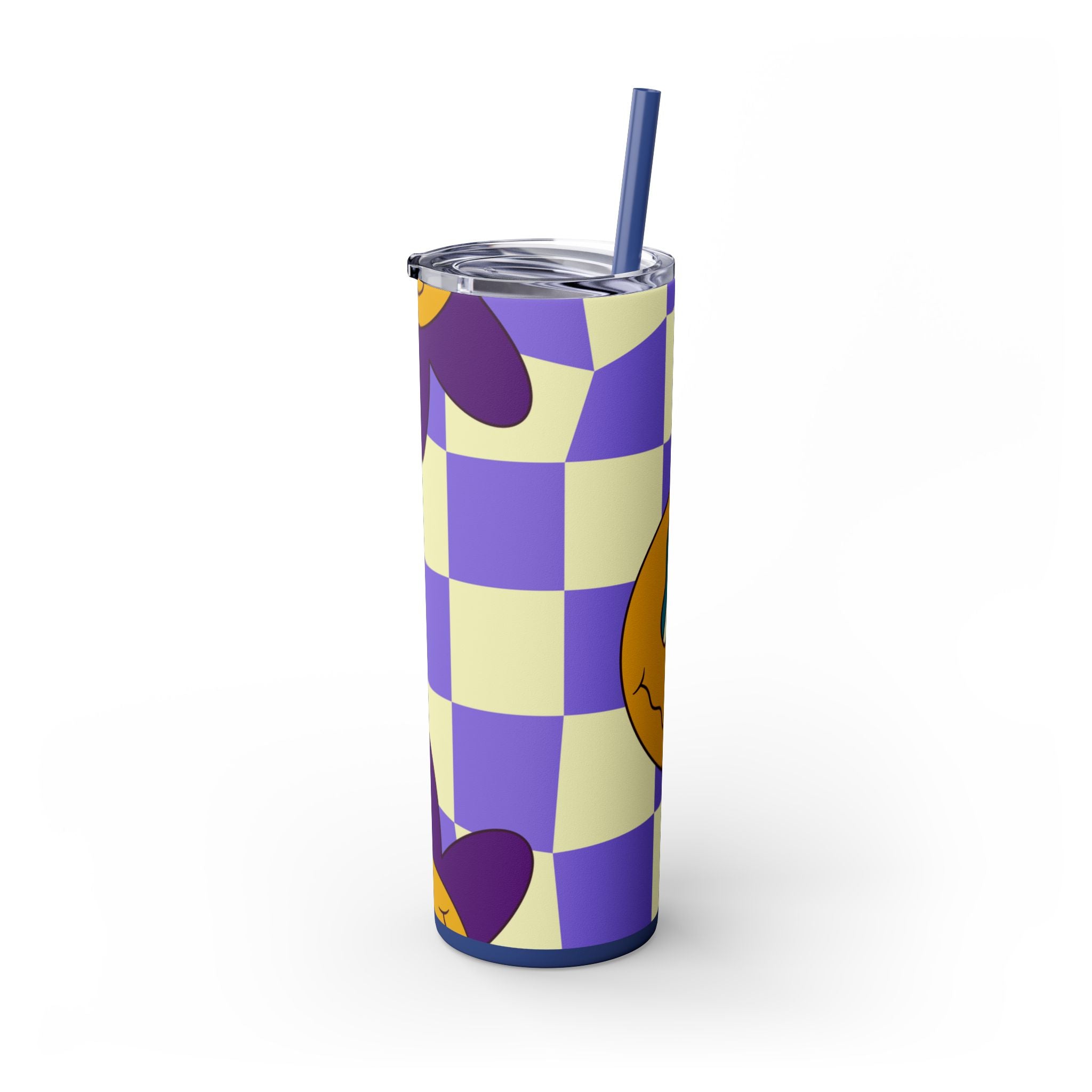 Trippy Flower Power Motifs Rave Garden Grins Skinny Tumbler with Straw, 20oz, Artsulli - Art is Long, Life is Short, Mug, , , , , , , 