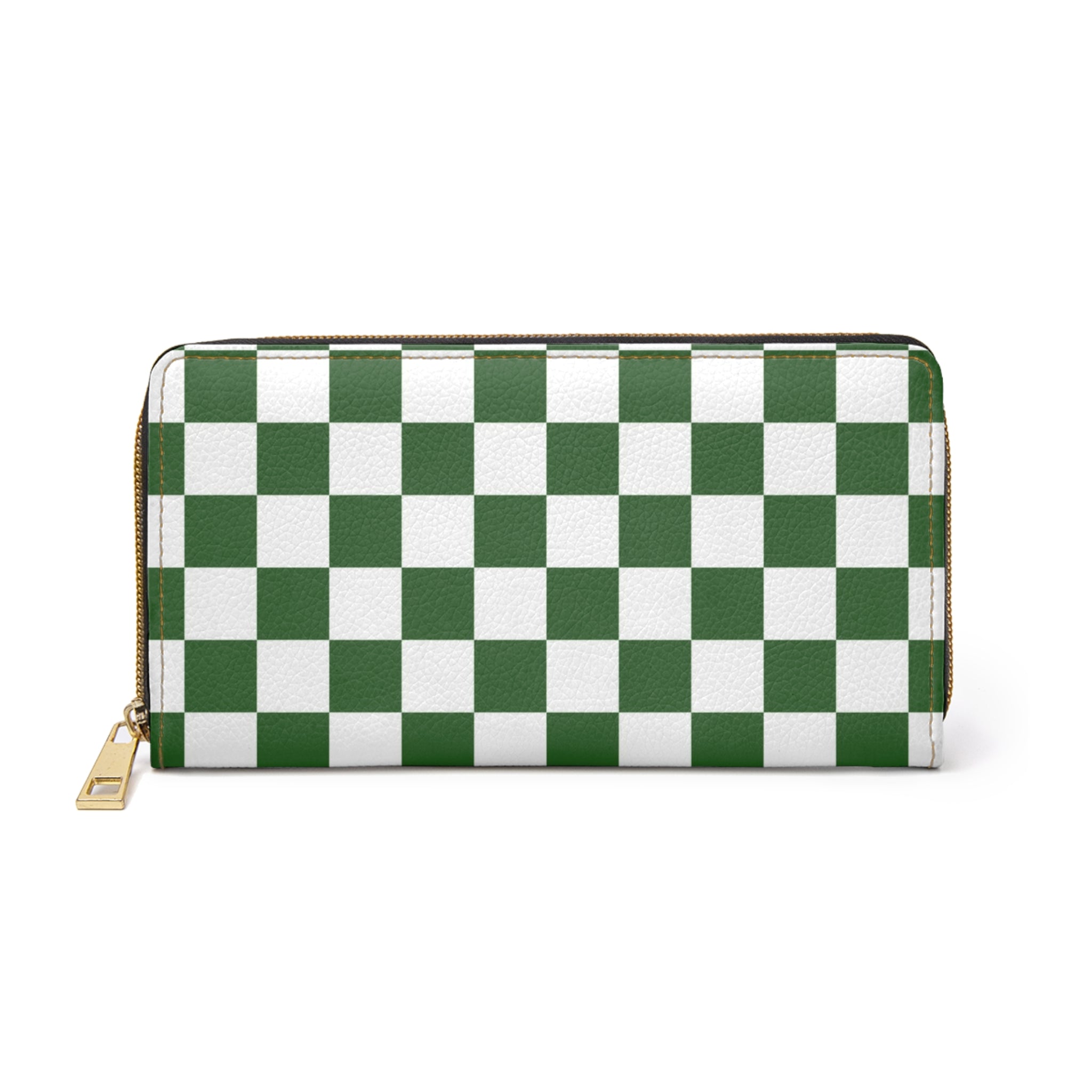 Checkerboard White and Dark Green Zipper Wallet, Artsulli - Art is Long, Life is Short, Accessories, Size, One size, Color, White, , , 14879209552935719970