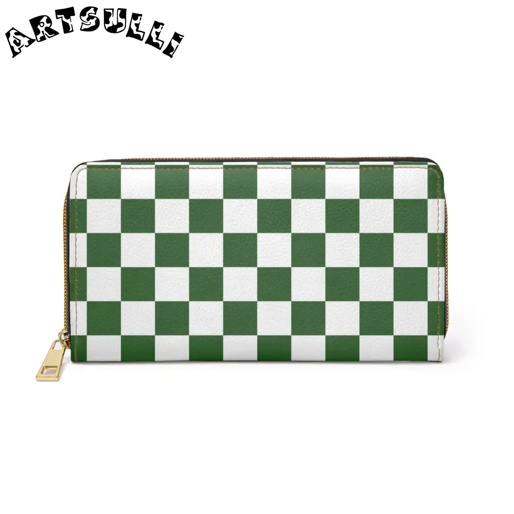 JAKKOUTTHEBXX Checkerboard White and Dark Green Zipper Wallet
