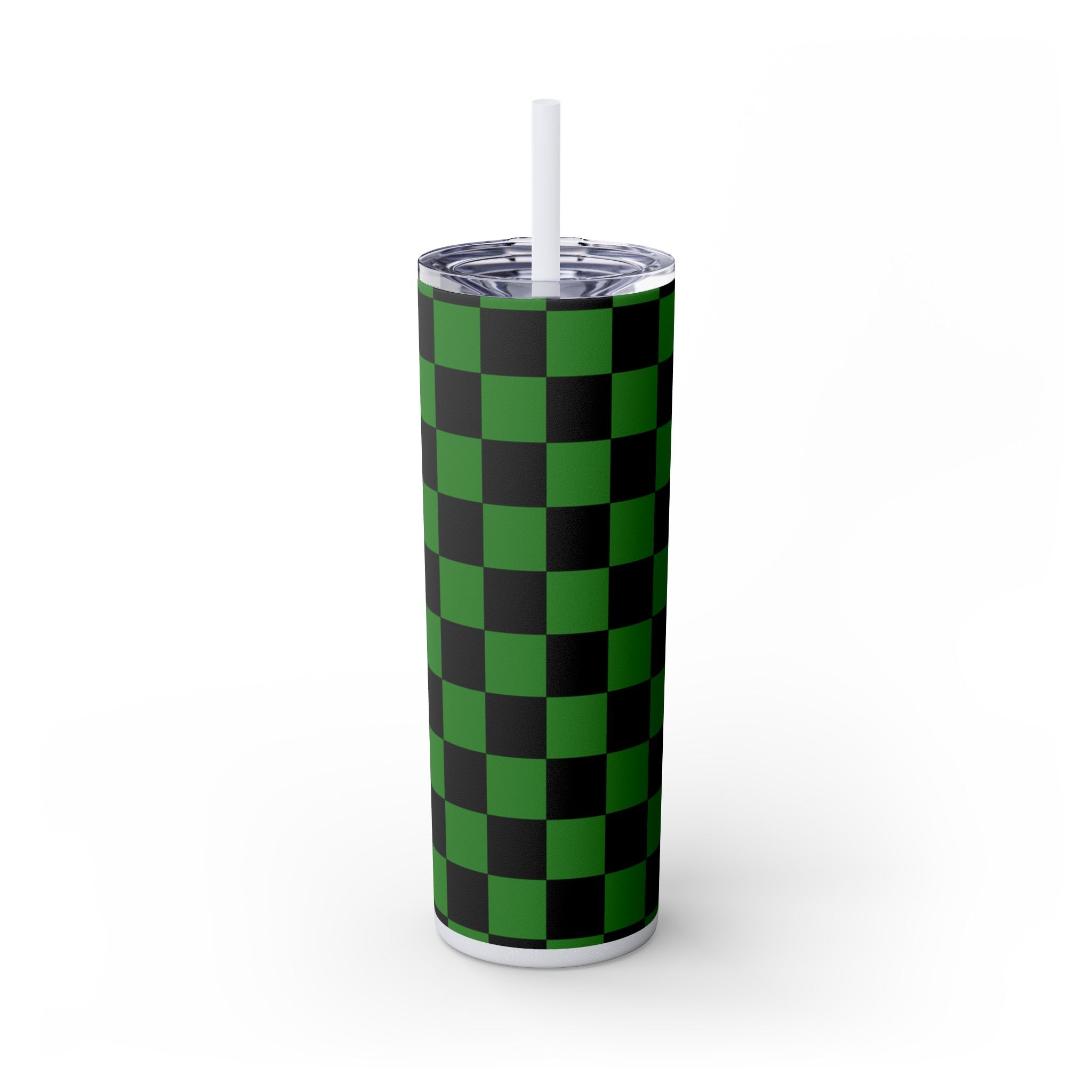 Checkerboard Green and Black Skinny Tumbler with Straw, 20oz, Artsulli - Art is Long, Life is Short, Mug, Finish, Glossy, Color, Glitter Iceberg, Size, 20oz, 81463671885730370849