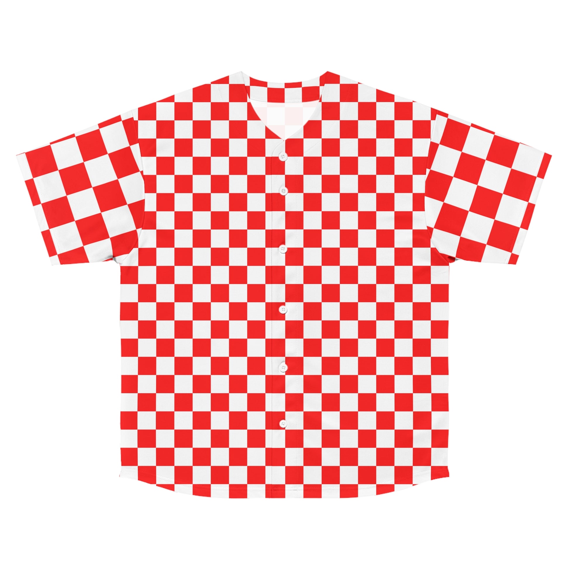 Checkerboard II Red and White Men's Baseball Jersey (AOP), Artsulli - Art is Long, Life is Short, All Over Prints, Size, S, Color, Seam thread color automatically matched to design, , , 26195221484189776523