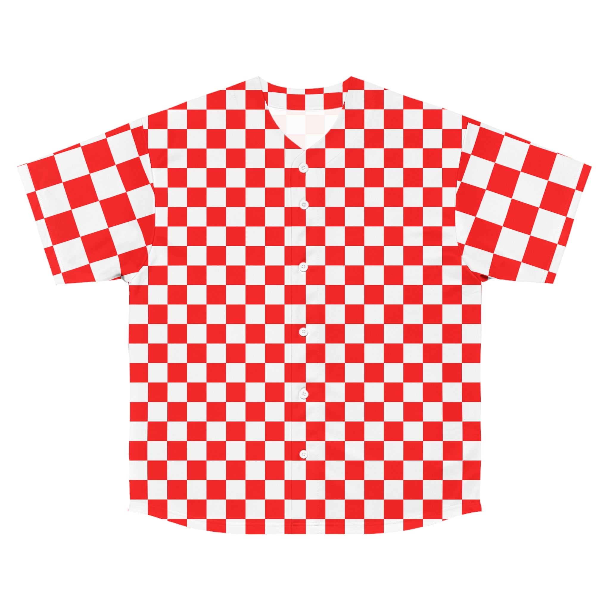 Checkerboard II Red and White Men's Baseball Jersey (AOP), Artsulli - Art is Long, Life is Short, All Over Prints, Size, S, Color, Seam thread color automatically matched to design, , , 26195221484189776523