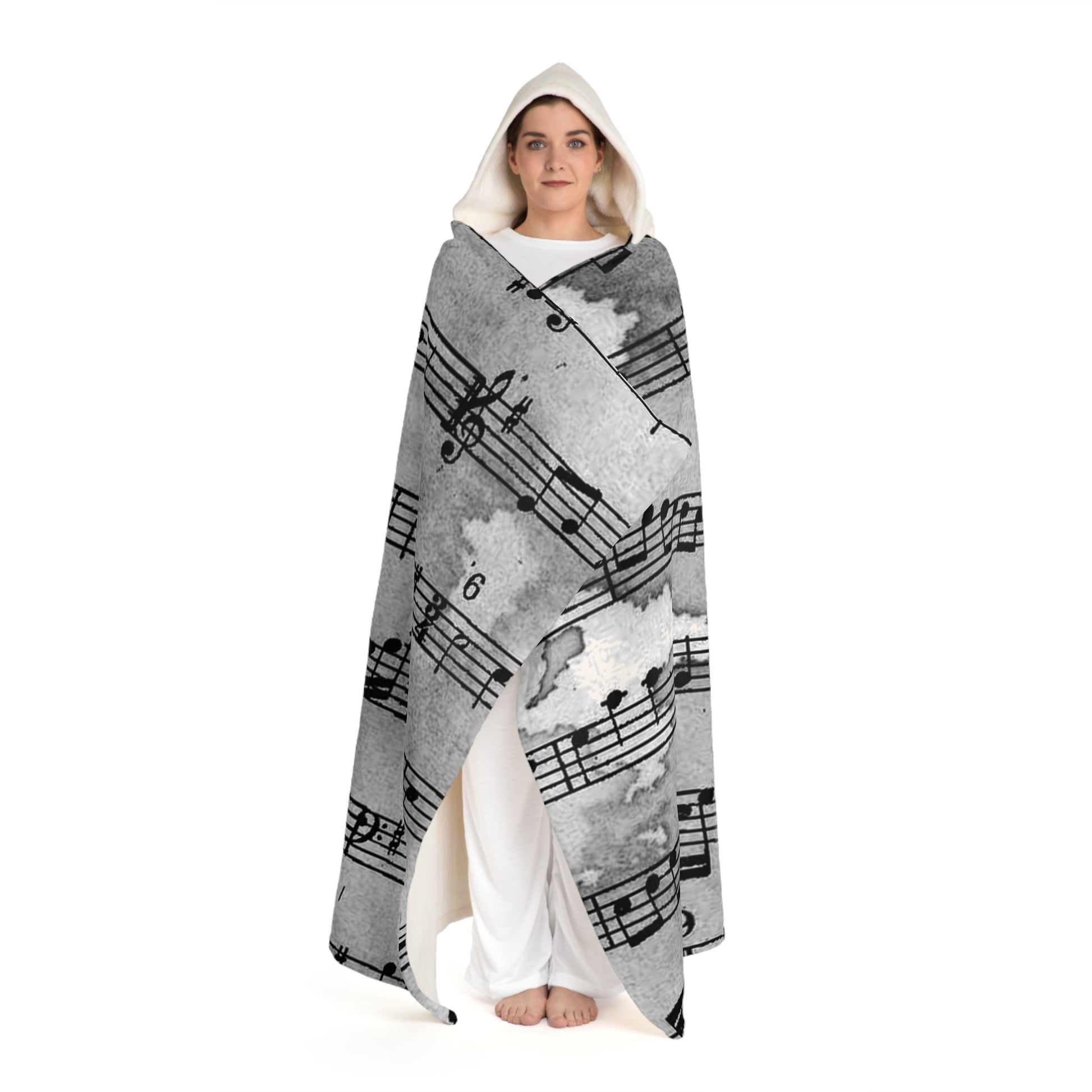 Drip Spill Type Beat Sheet Music Black Hooded Sherpa Fleece Blanket, Artsulli - Art is Long, Life is Short, All Over Prints, , , , , , , 
