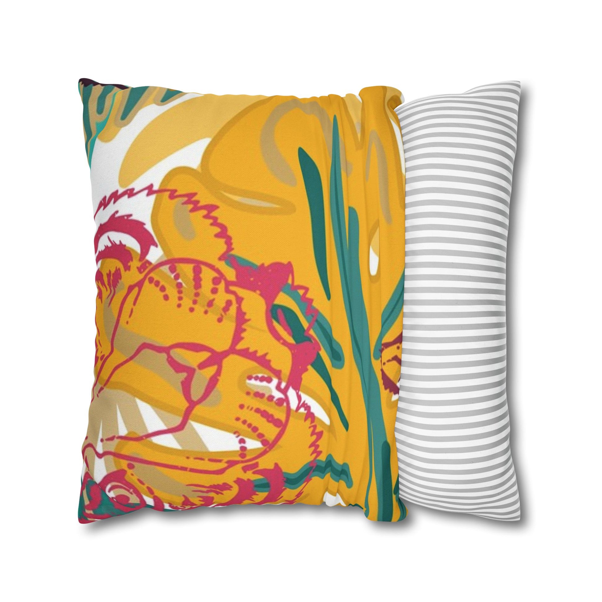 Tropical Jungle Tigers Brown and Green Spun Polyester Square Pillowcase, Artsulli - Art is Long, Life is Short, Home Decor, , , , , , , 