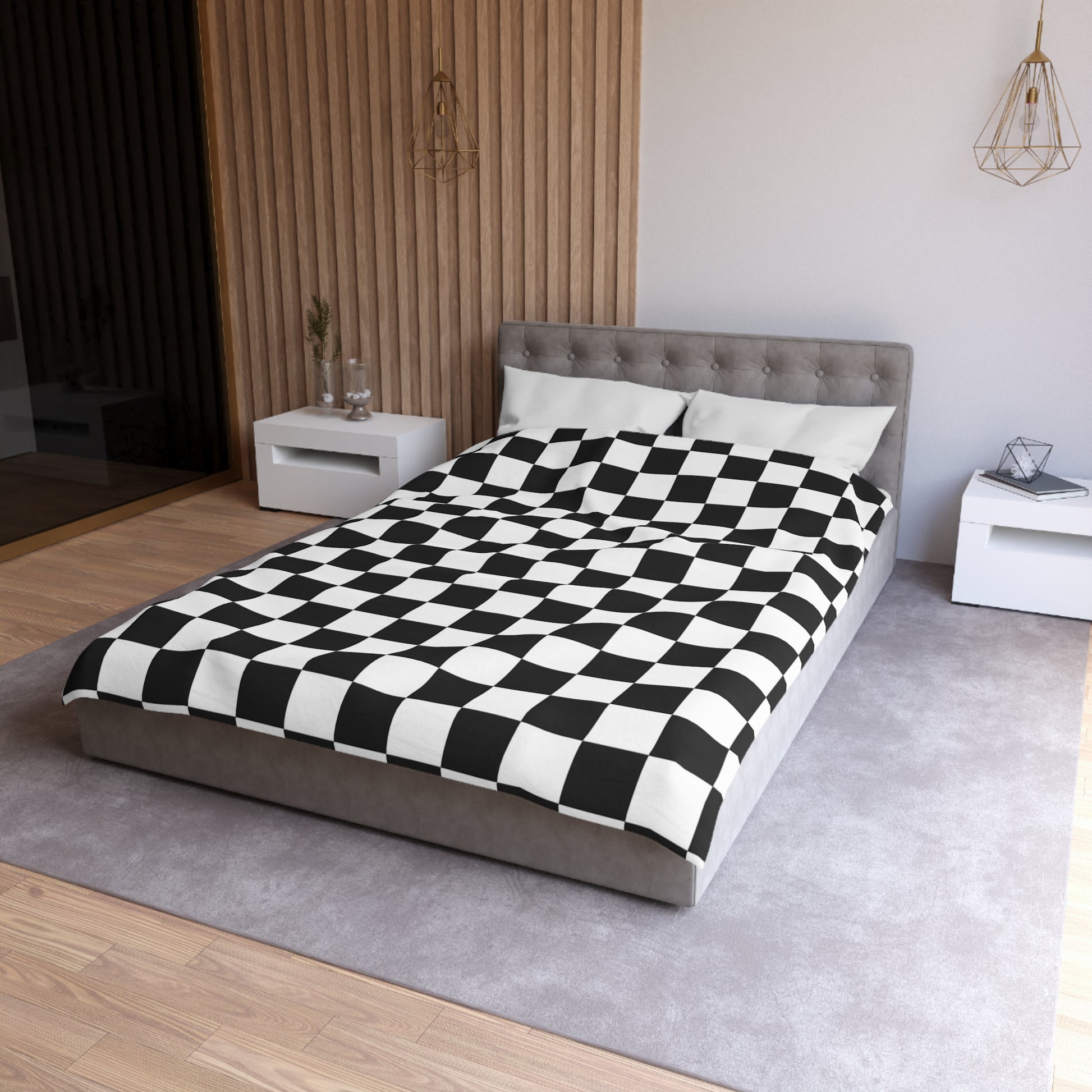 Checkerboard White and Black Microfiber Duvet Cover, Artsulli - Art is Long, Life is Short, Home Decor, , , , , , , 