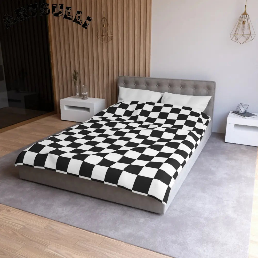 JAKKOUTTHEBXX Checkerboard White and Black Microfiber Duvet Cover
