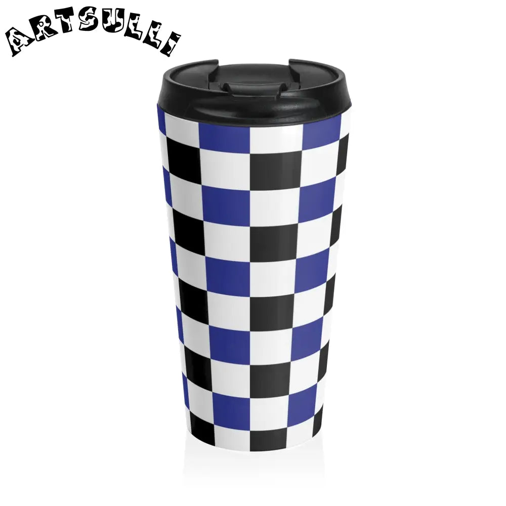 JAKKOUTTHEBXX Checkerboard Blue White and Black Stainless Steel