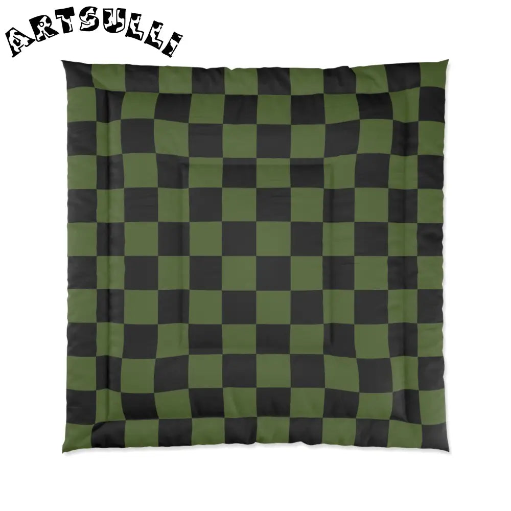JAKKOUTTHEBXX Checkerboard Olive Green and Black Comforter