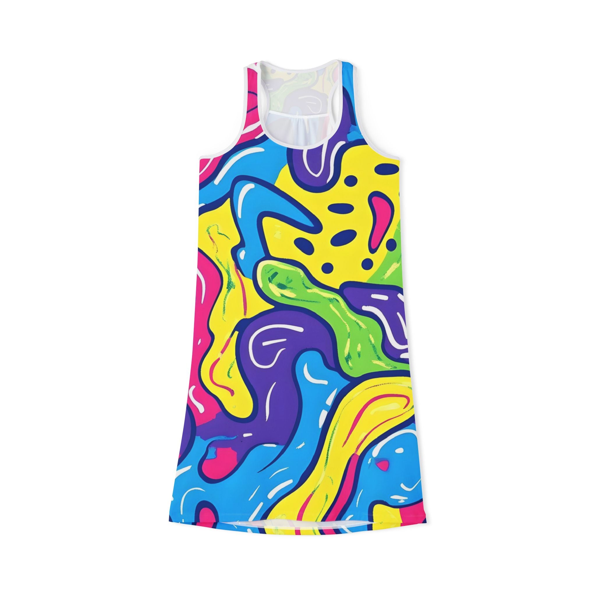 90s Trippy Slime Women's Racerback Dress (AOP), Artsulli - Art is Long, Life is Short, Tank Top, Size, XS, Color, White, , , 24102034962204890480