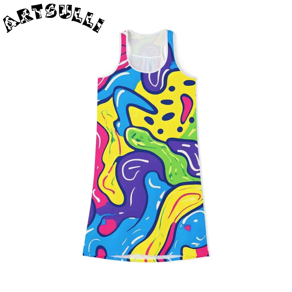 90s Trippy Slime Women's Racerback Dress (AOP), Artsulli - Art is Long, Life is Short, Tank Top, Size, XS, Color, White, , , 24102034962204890480