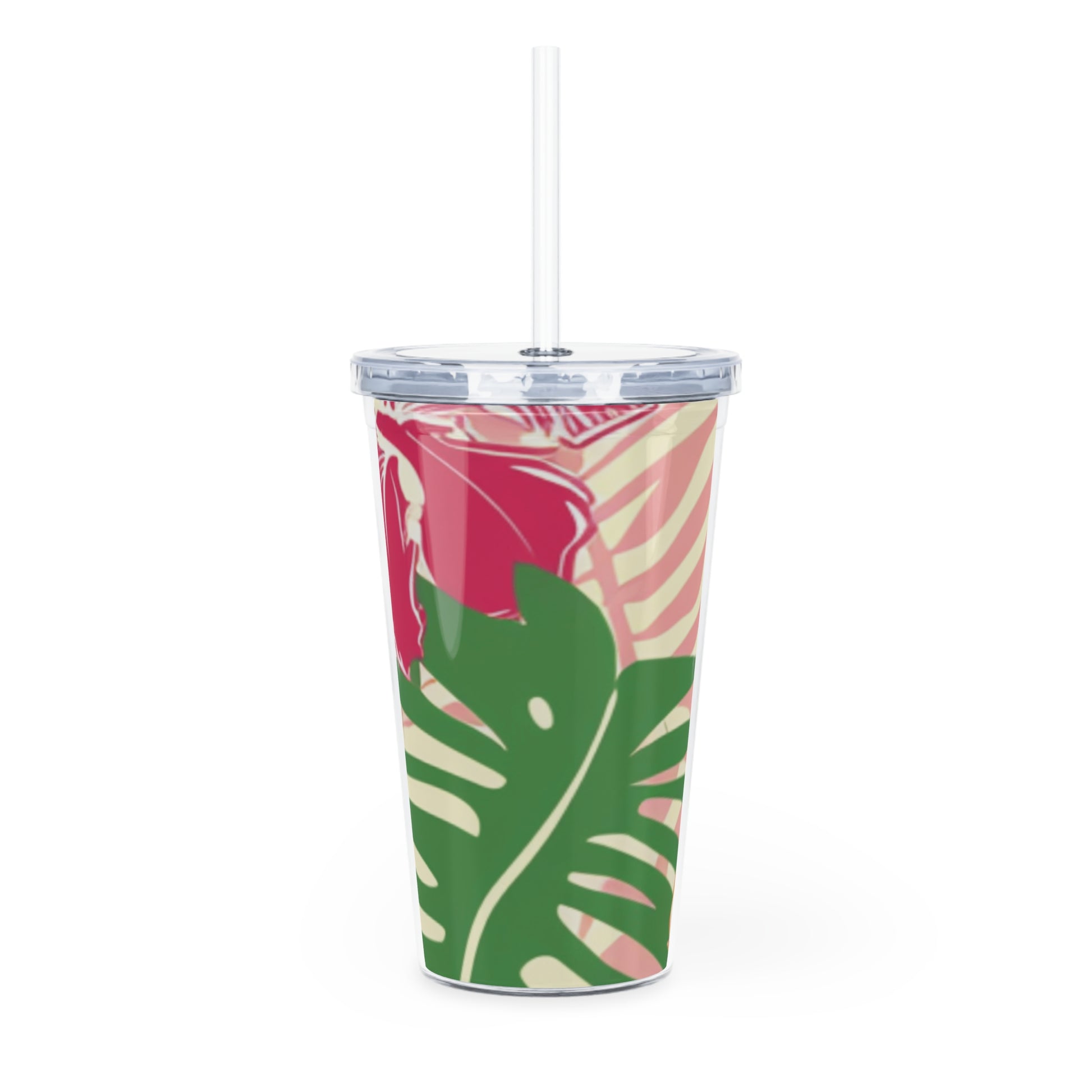 Blooming Tropical Flowers Plastic Tumbler with Straw, Artsulli - Art is Long, Life is Short, Mug, , , , , , , 