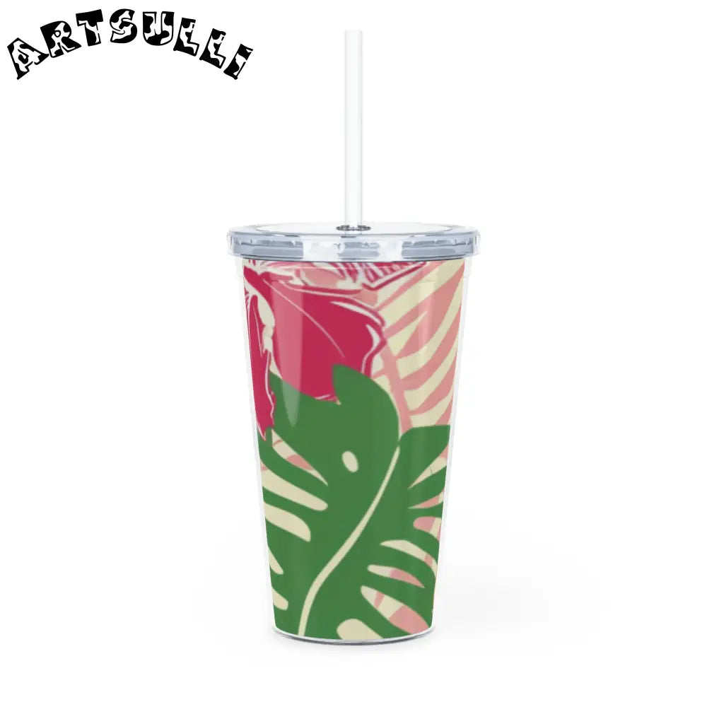 JAKKOUTTHEBXX Tropical Floral Plastic Tumbler with Lid and Straw 2025