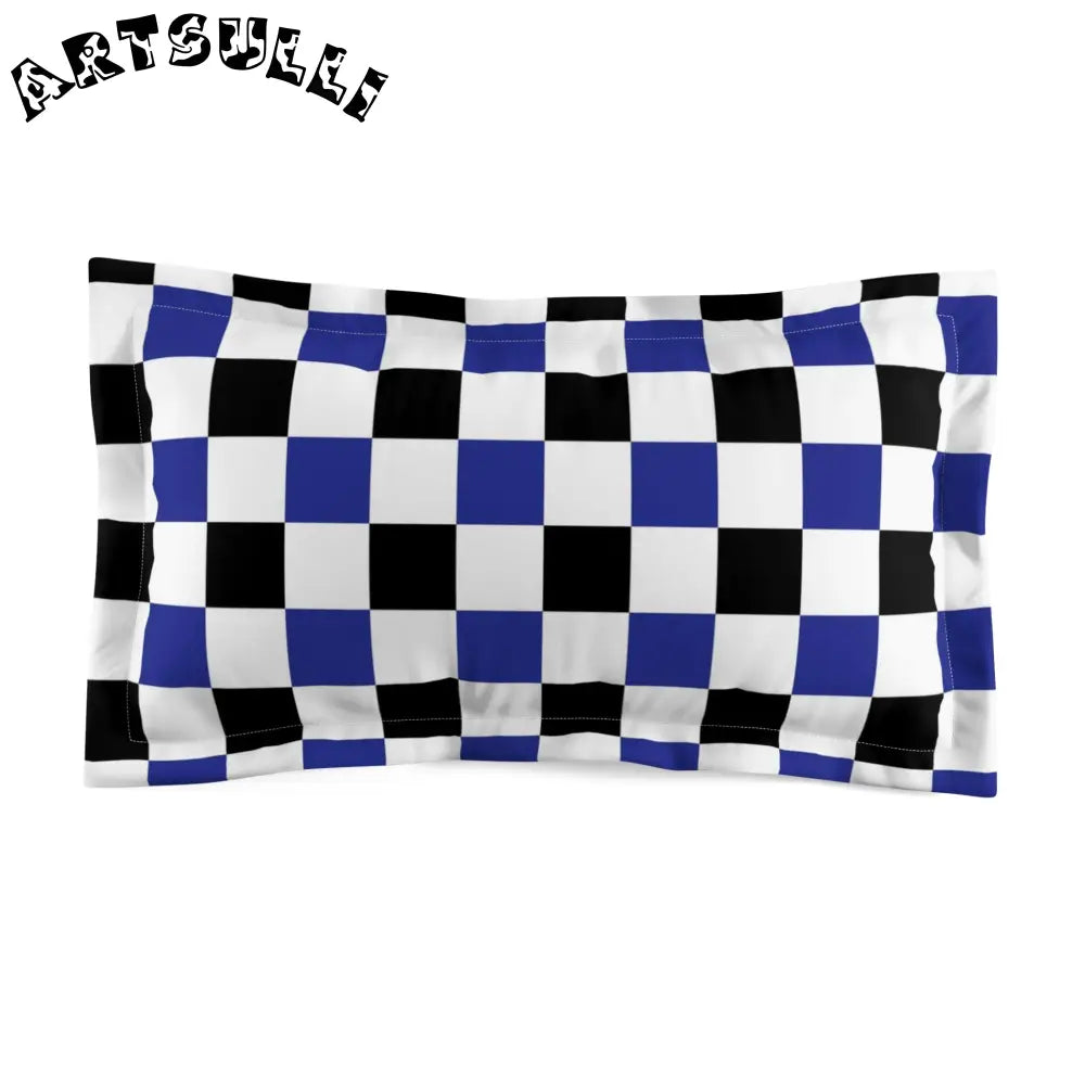 JAKKOUTTHEBXX Checkerboard Blue White and Black Microfiber Pillow