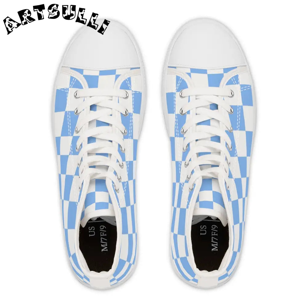 JAKKOUTTHEBXX Checkerboard White and Light Blue Women’s High Top