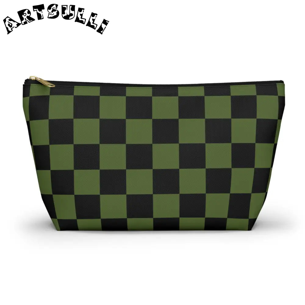 JAKKOUTTHEBXX Checkerboard Olive Green and Black Accessory Pouch w