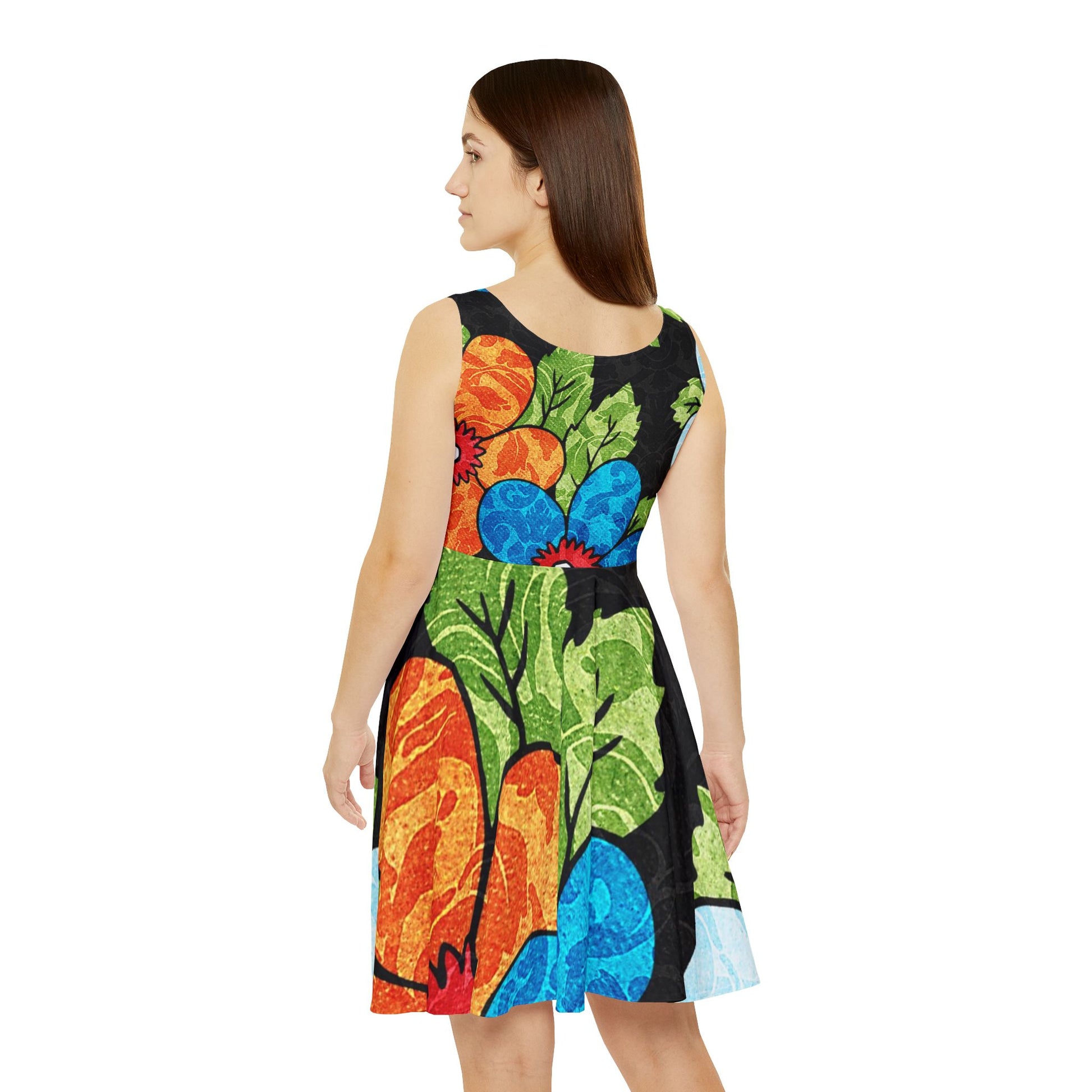 Groovy Black Floral Kl Women's Skater Dress (AOP), Artsulli - Art is Long, Life is Short, All Over Prints, , , , , , , 