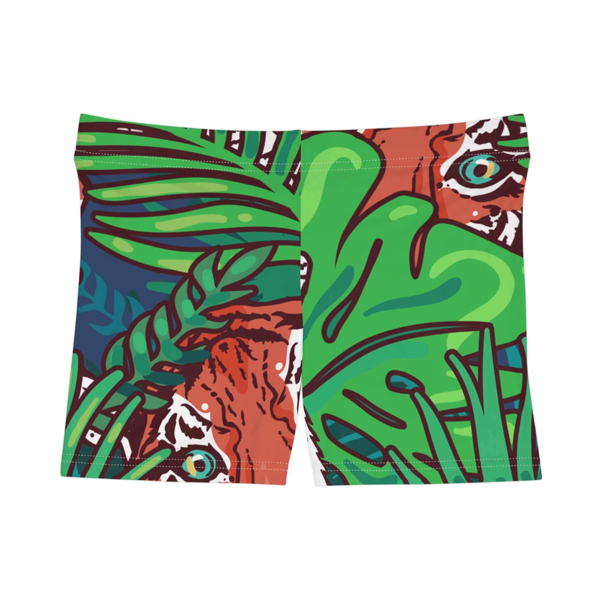 Tropical Jungle Tigers Blue and Green Women's Shorts (AOP), Artsulli - Art is Long, Life is Short, All Over Prints, Size, XS, Material, Brushed Faux Suede, , , 14366329995907