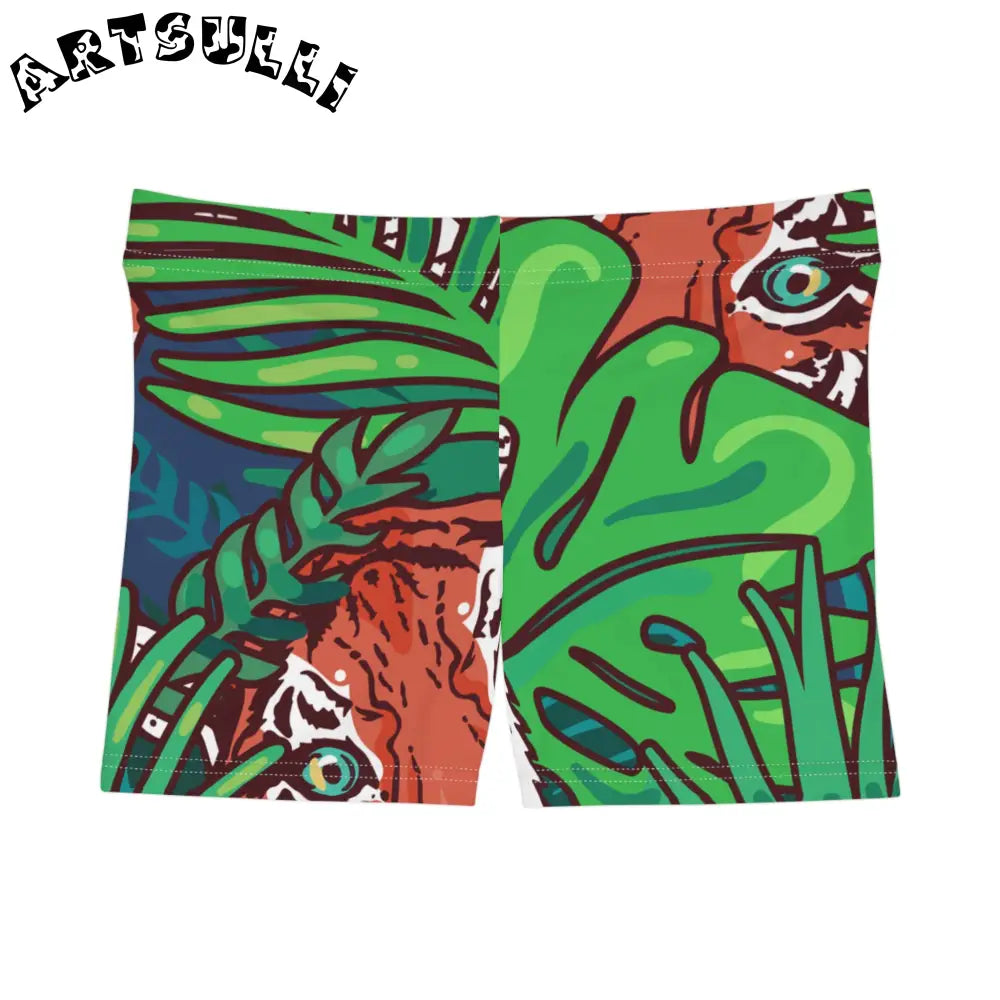 JAKKOUTTHEBXX Tropical Jungle Tigers Blue and Green Women’s Shorts