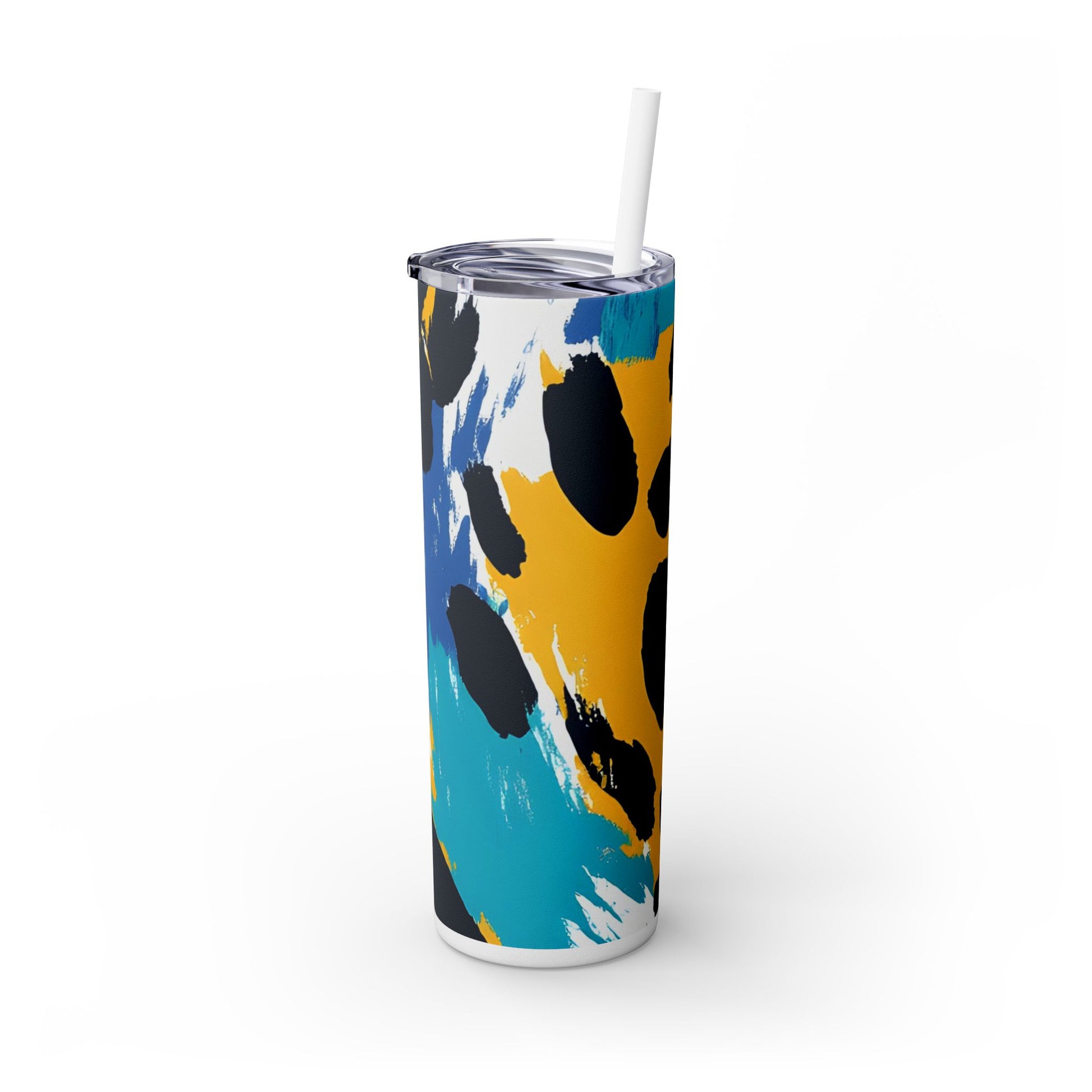 Leopard Print x Paint Brush Strokes Multi-Color Skinny Tumbler with Straw, 20oz, Artsulli - Art is Long, Life is Short, Mug, , , , , , , 