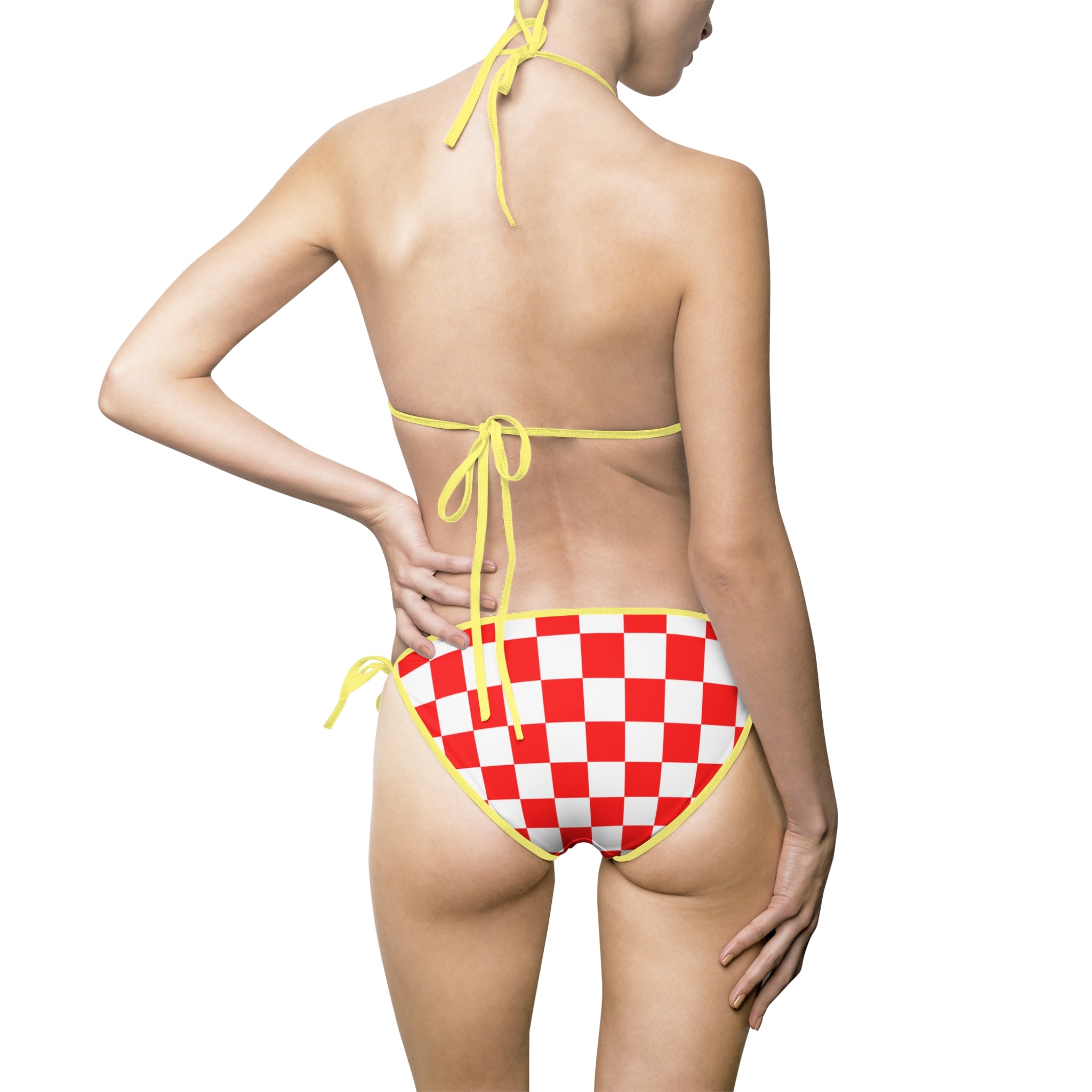 Checkerboard Red and White Women's Bikini Swimsuit (AOP), Artsulli - Art is Long, Life is Short, All Over Prints, , , , , , , 