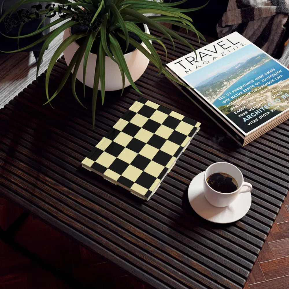 JAKKOUTTHEBXX Checkerboard Black and Yellow Hard Backed Journal